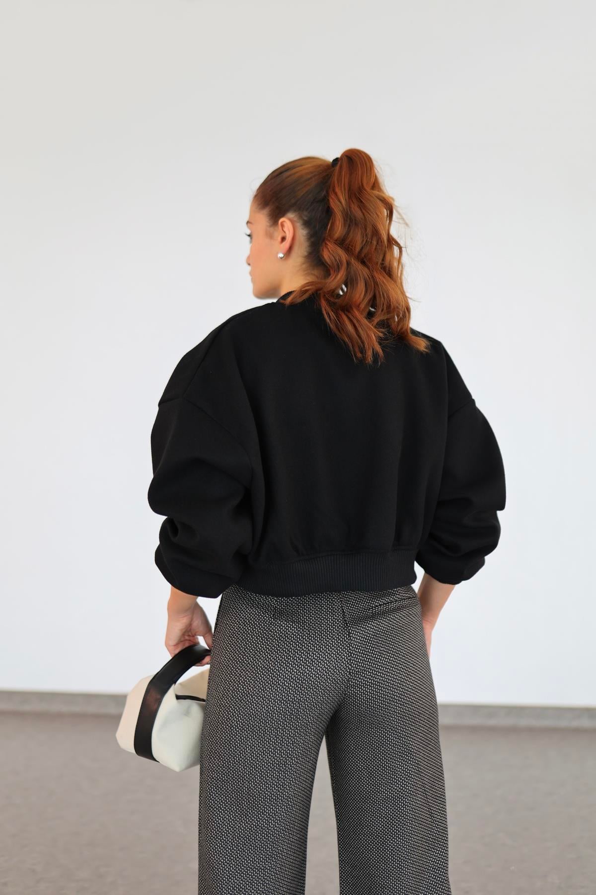 Siyah Kaşe Bomber Ceket