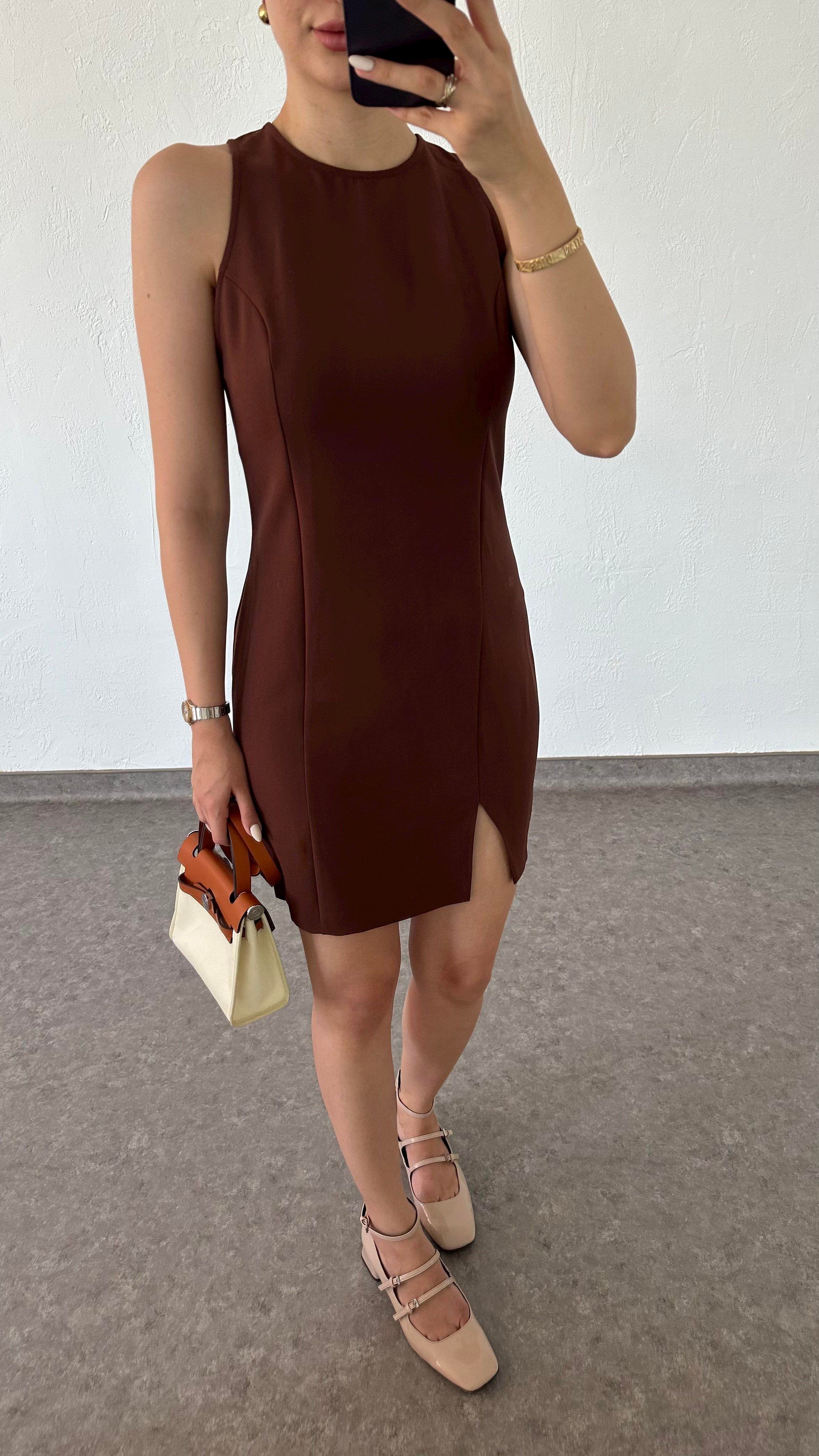Slimfit Acı Kahve Elbise
