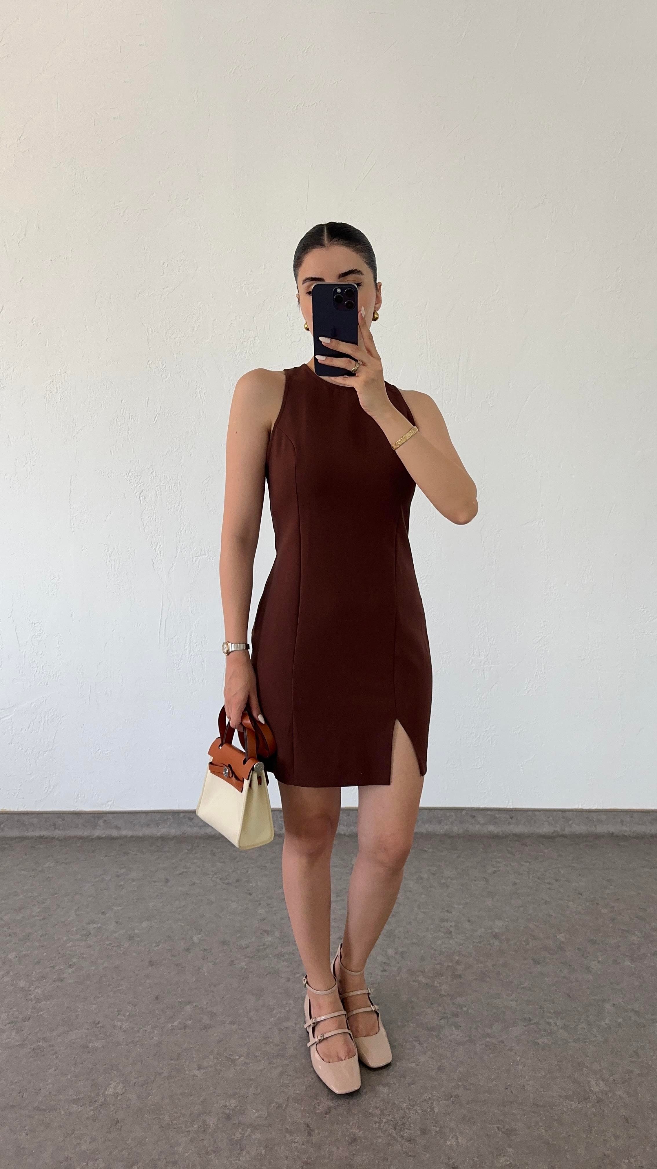 Slimfit Acı Kahve Elbise