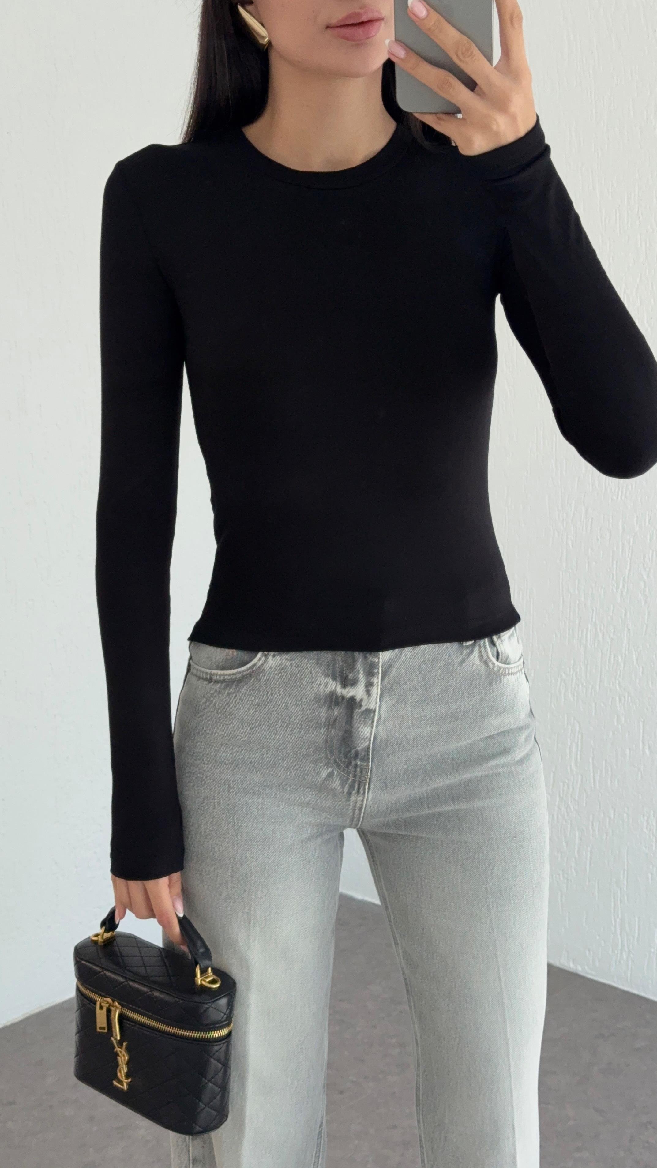 Soft Touch Basic Siyah Bluz