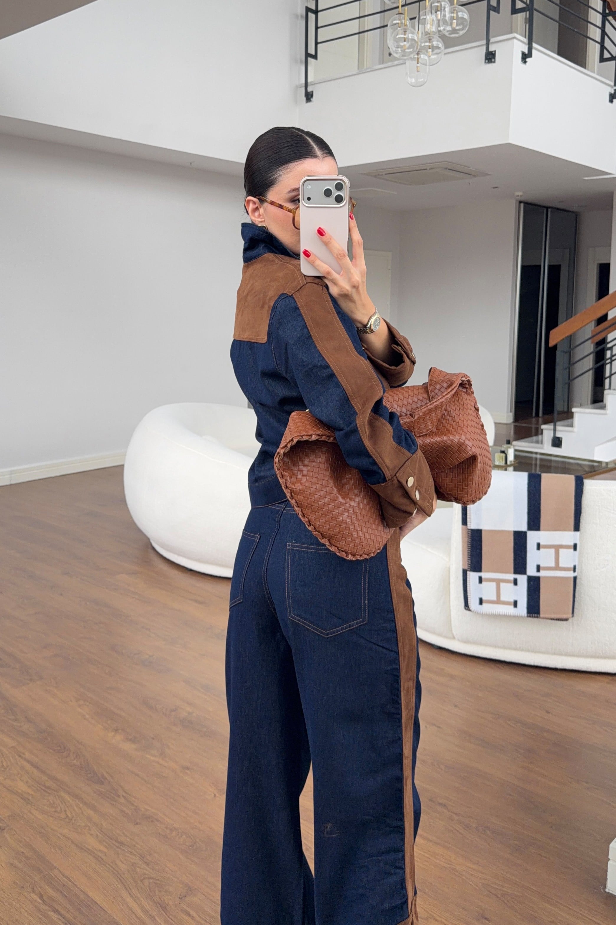 Süet Garnili Denim Takım