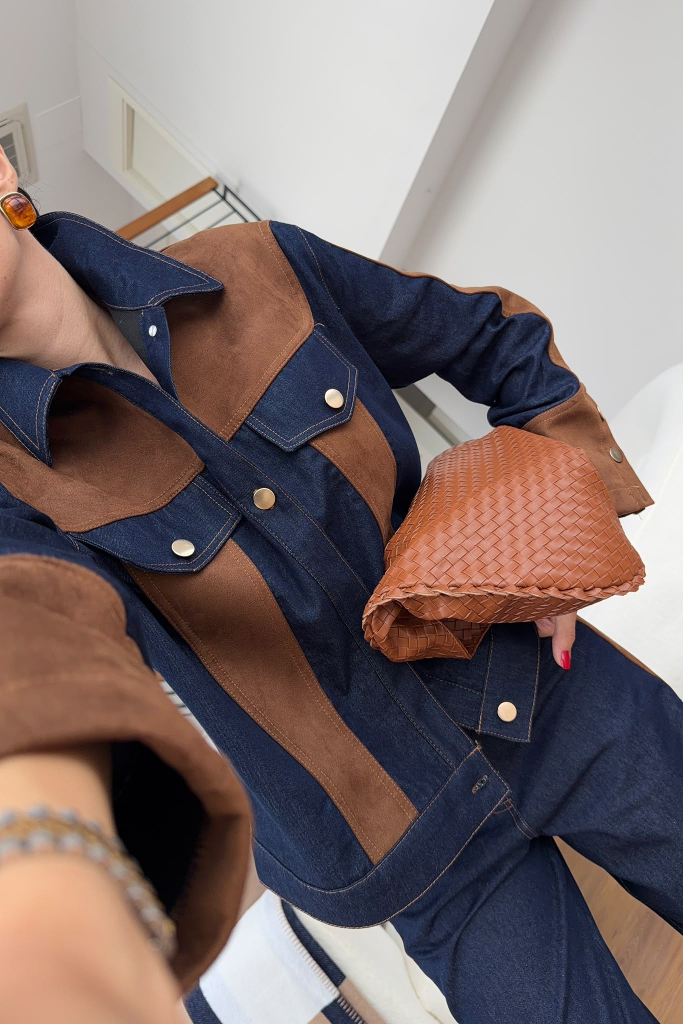 Süet Garnili Denim Takım