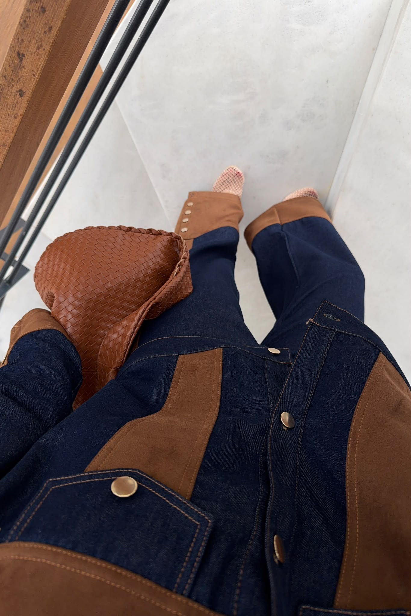Süet Garnili Denim Takım