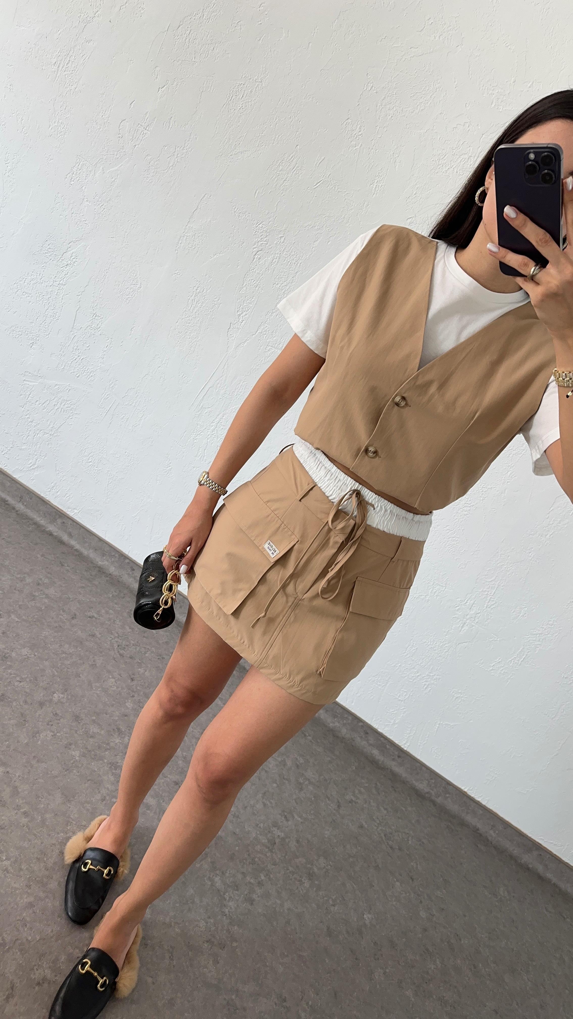 Sütlü Kahve Yelek-Etek Takım