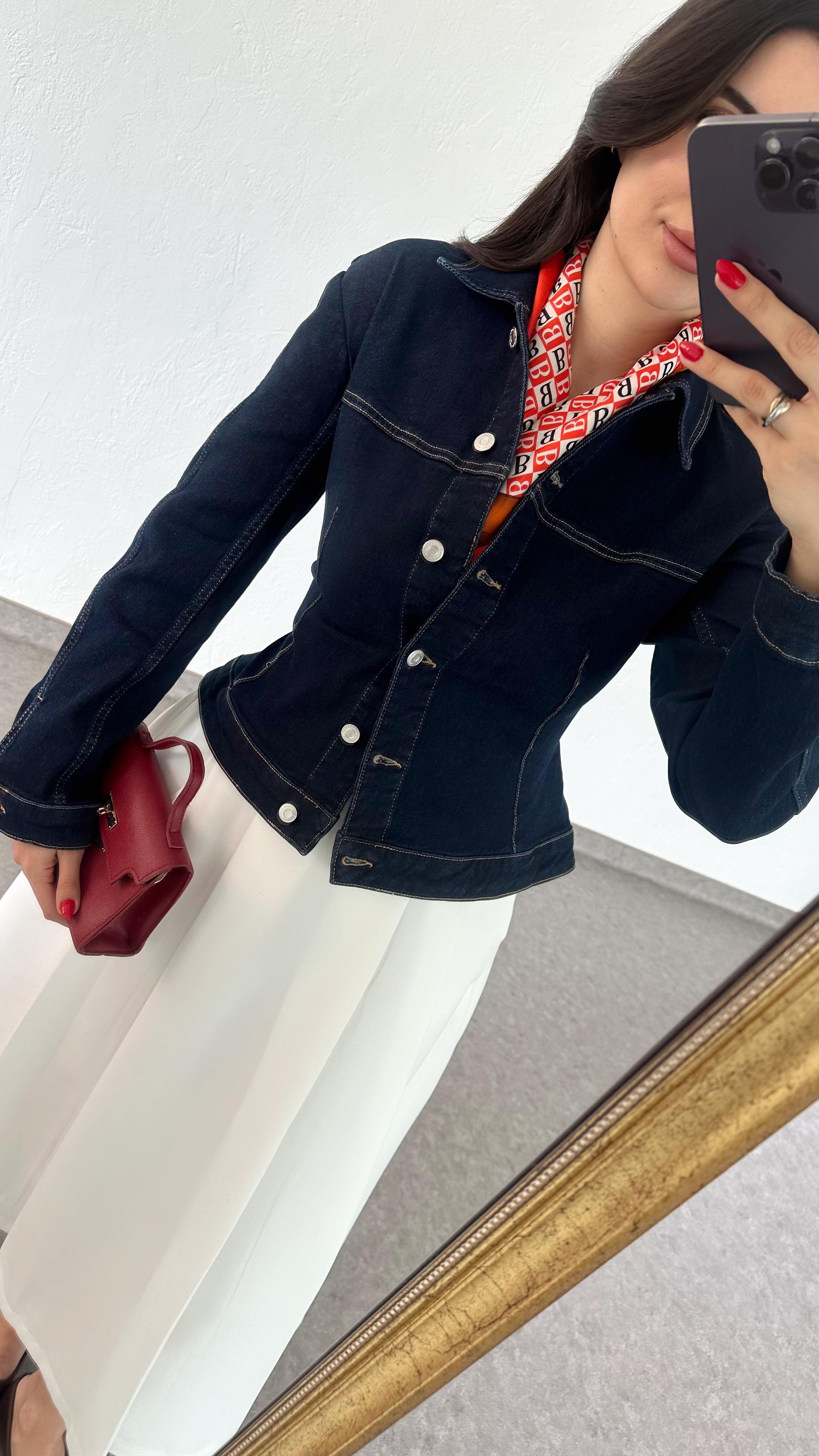 Tasarım Koyu Mavi Denim Ceket