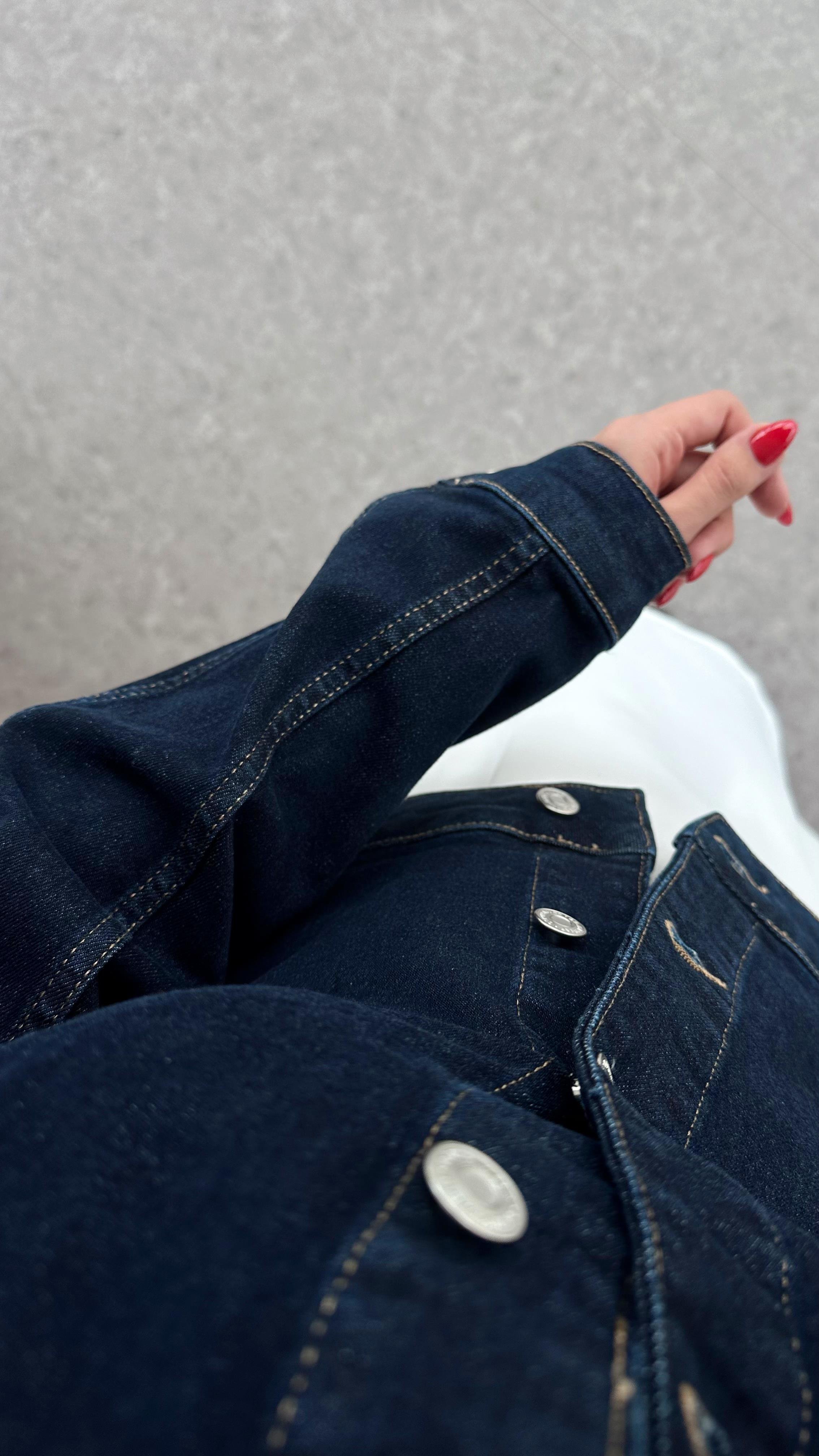 Tasarım Koyu Mavi Denim Ceket