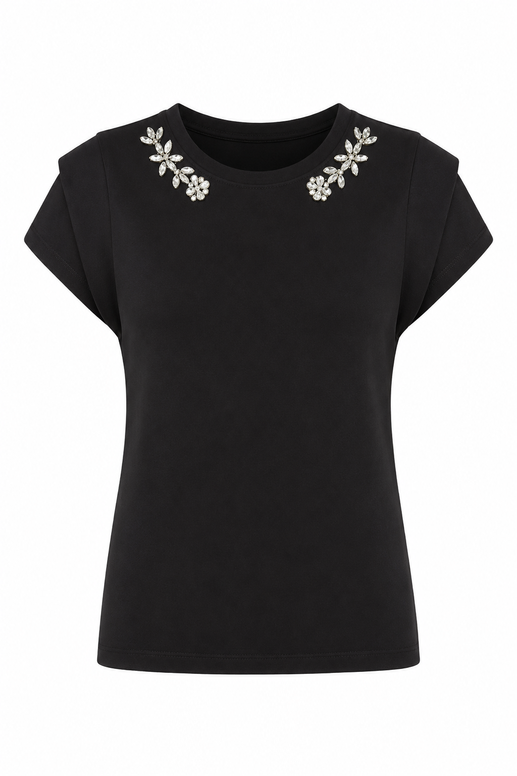 Taşlı Modal Siyah Vatkalı Tshirt