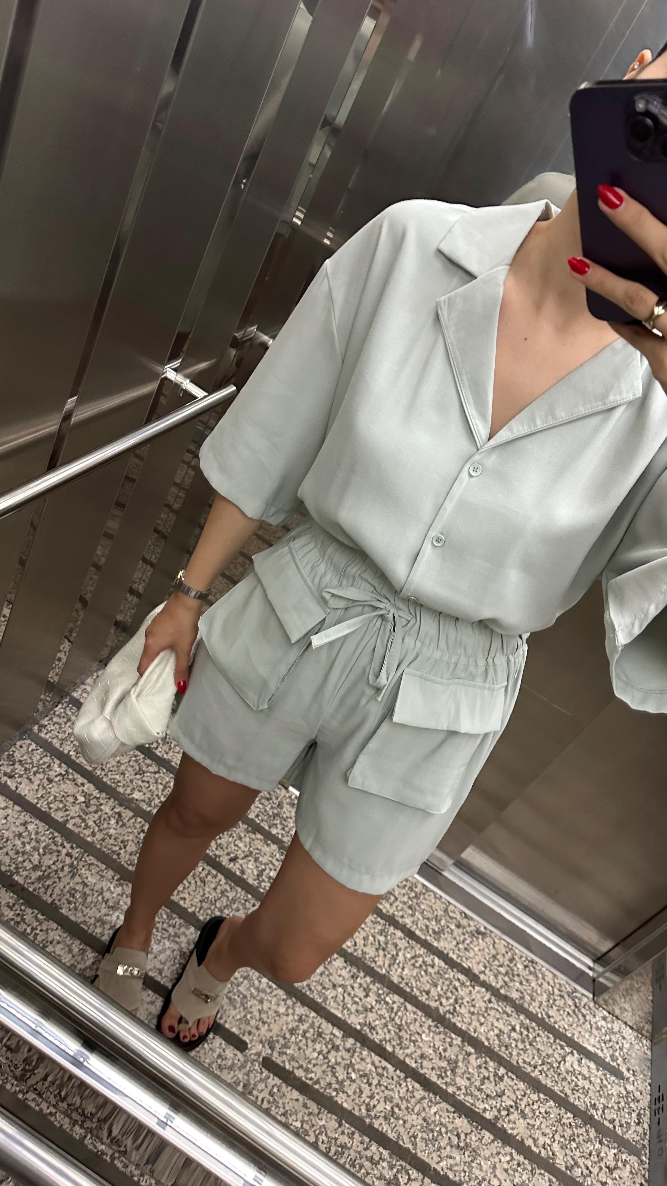 Tencel Şortlu Su Yeşili Takım