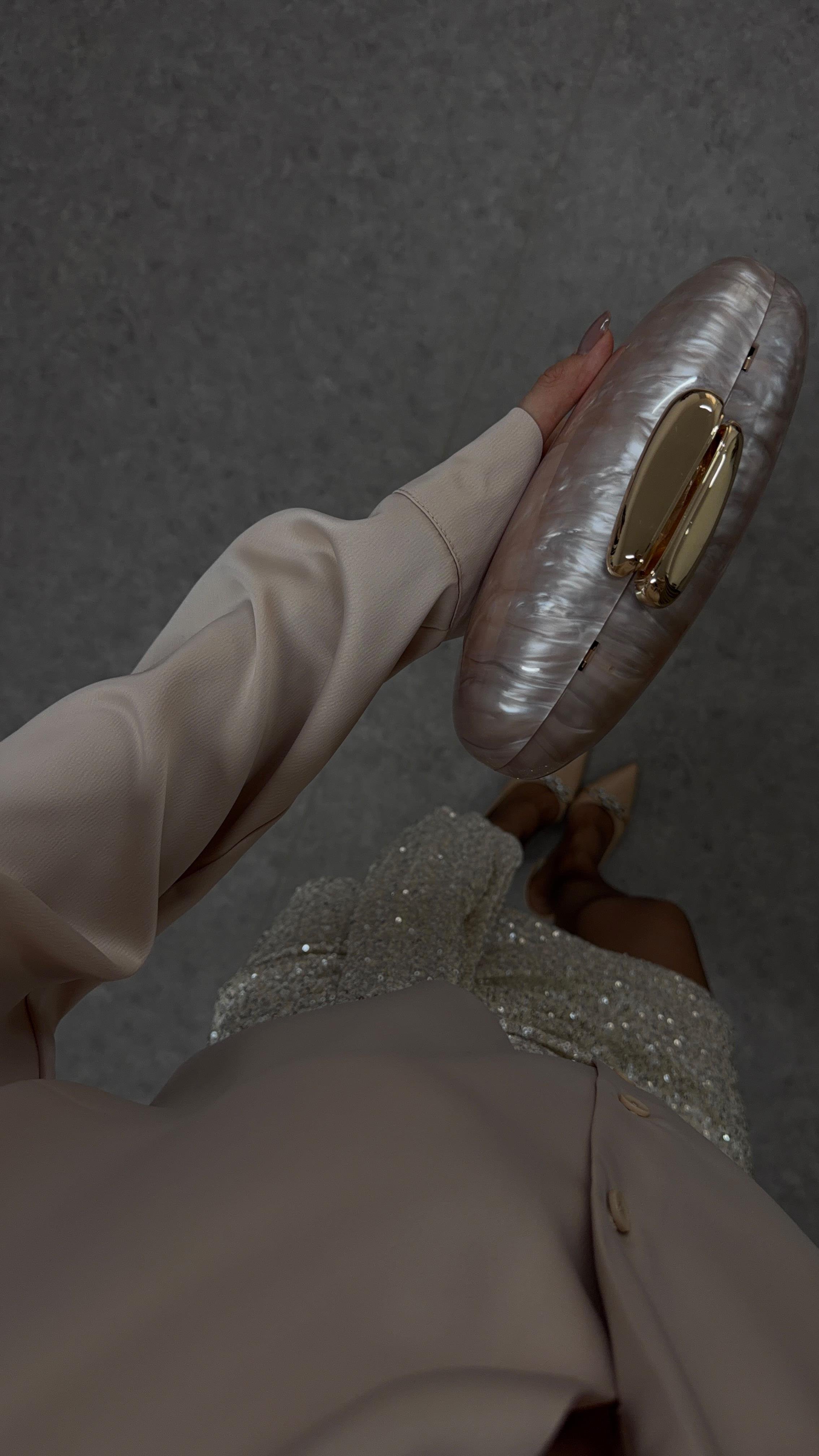 Tok Doku Saten Şampanya Gömlek