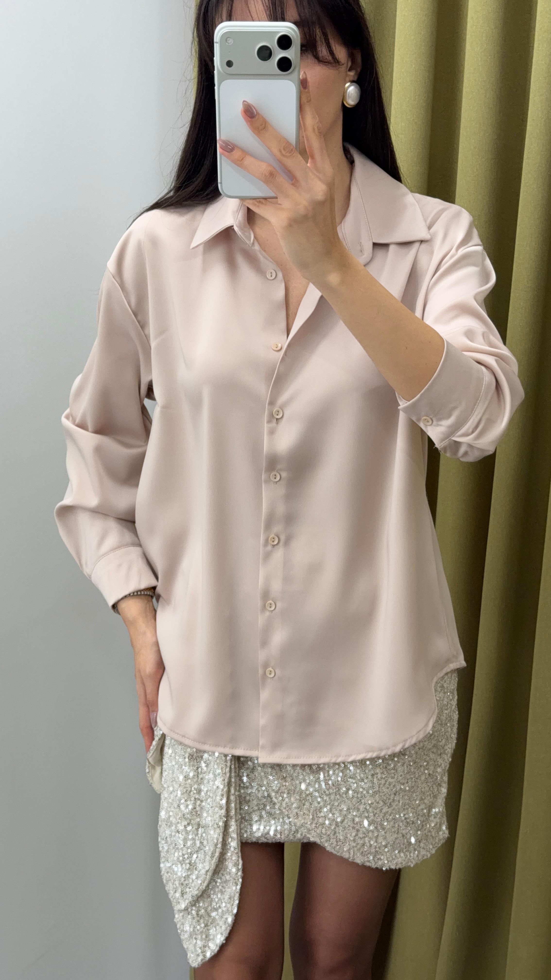 Tok Doku Saten Şampanya Gömlek