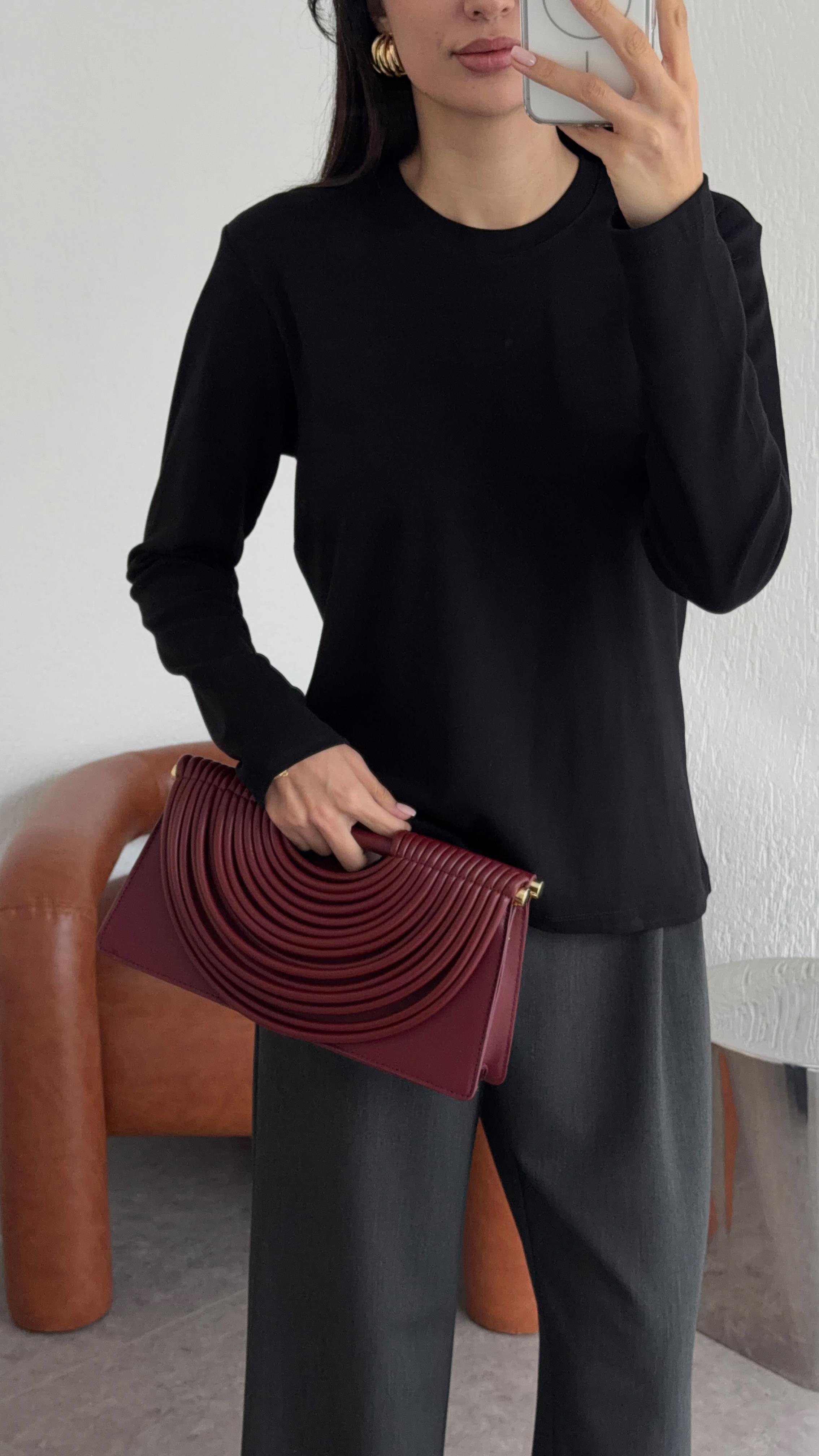 Tok Dokulu Basic Siyah Bluz