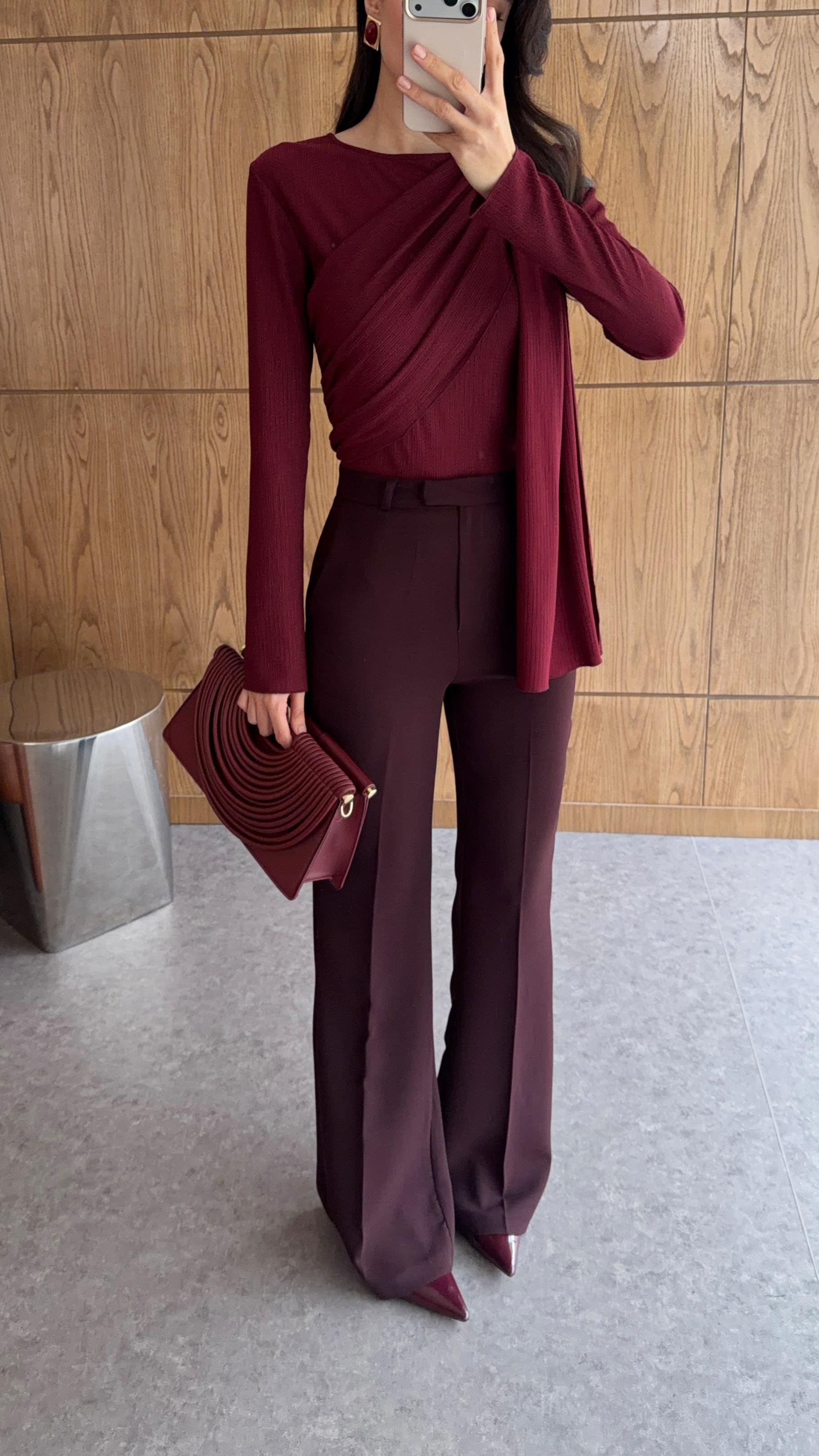 Tok Kumaş Mürdüm İspanyol Kumaş Pantolon