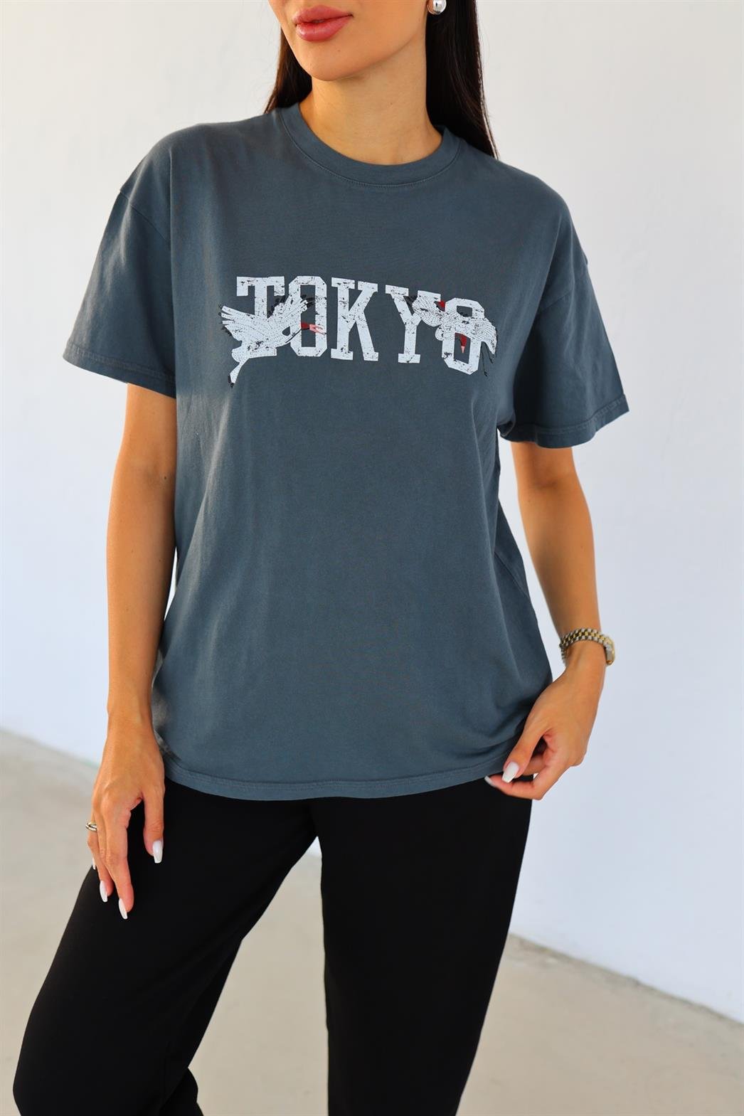 Tokyo Yıkamalı Baskılı Tshirt
