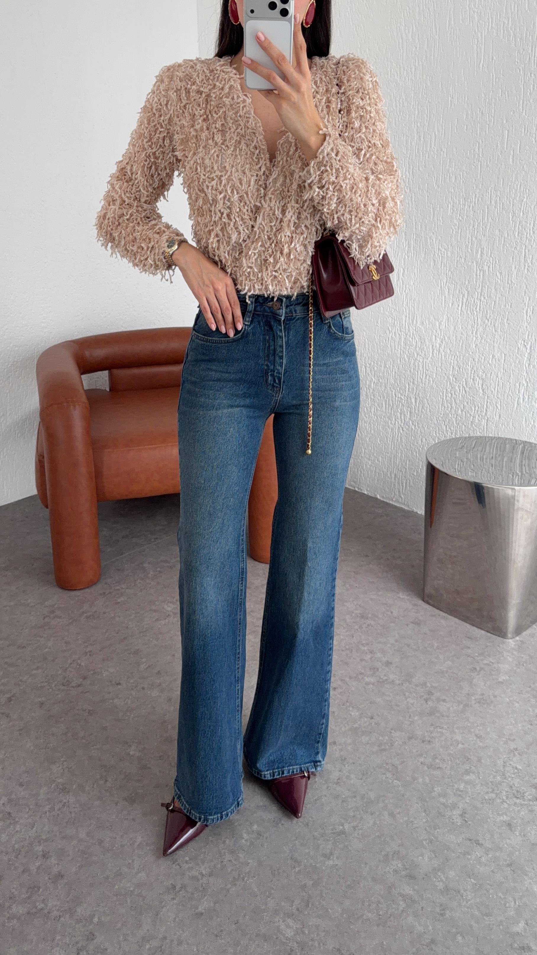 Toparlayıcı Mavi İspanyol Jean