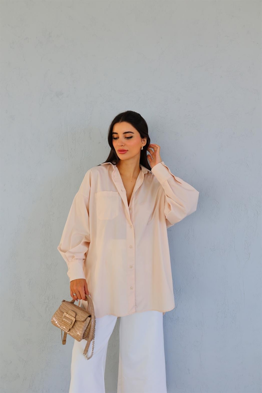 Toz Pembe Oversize Gömlek