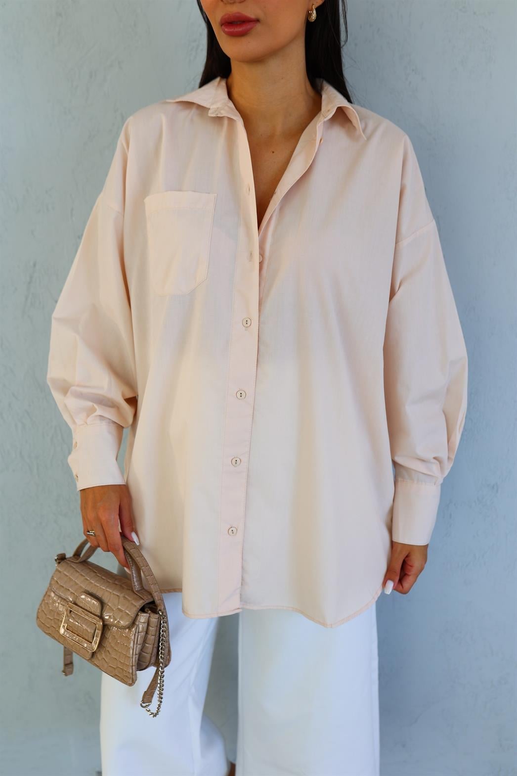Toz Pembe Oversize Gömlek