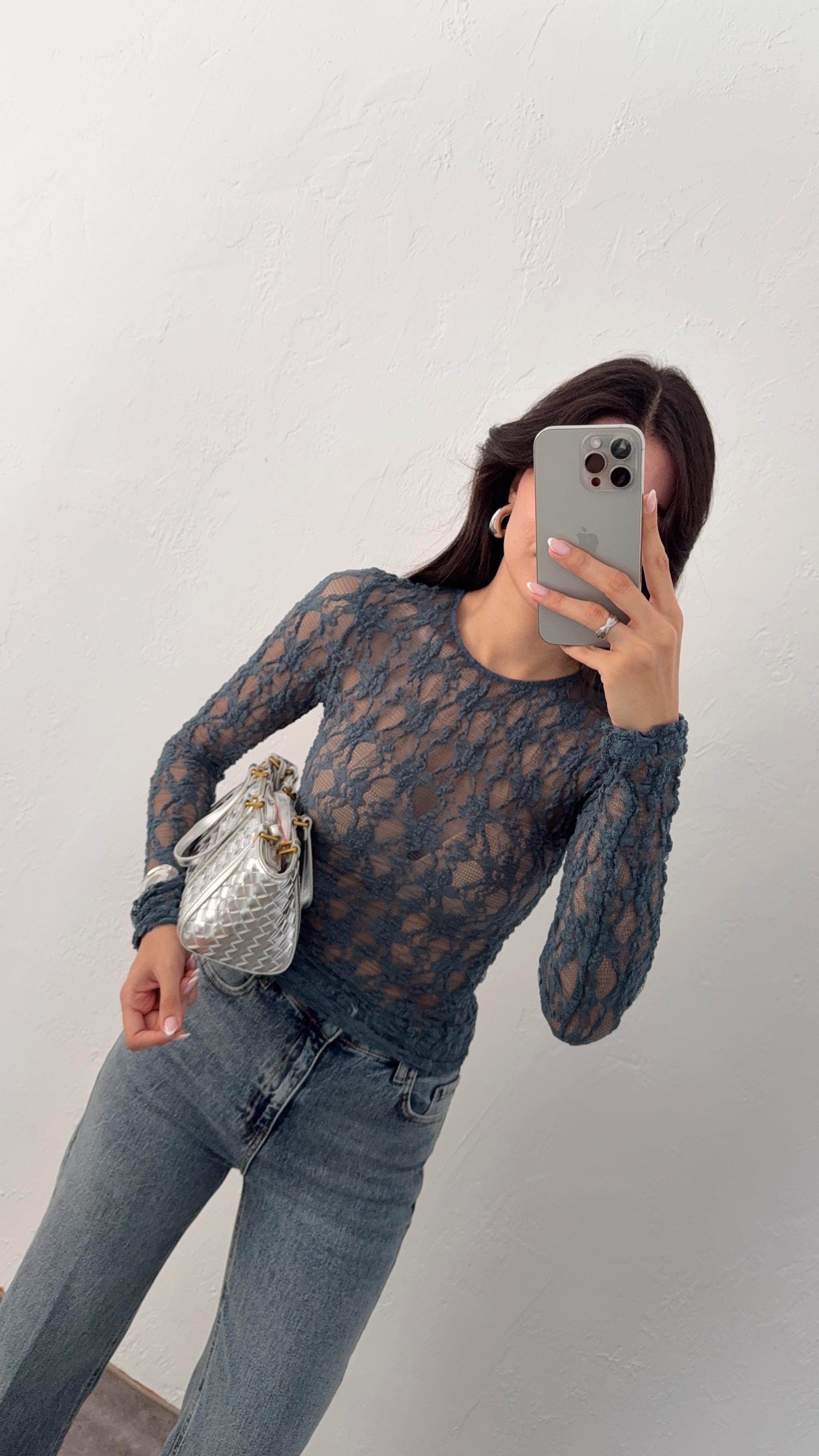 Transparan İndigo Bluz