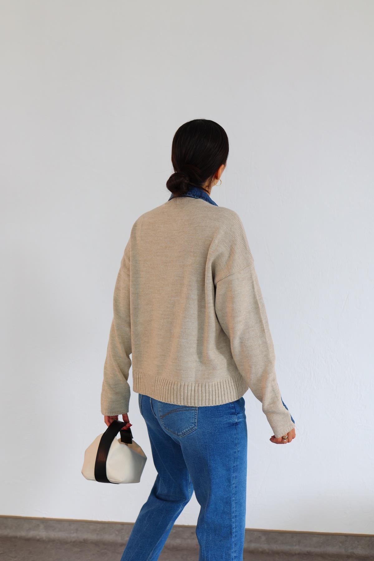 Triko Garnili Denim Ceket