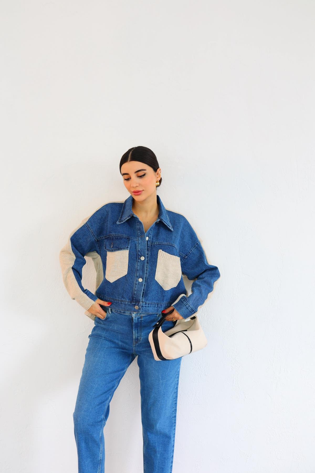 Triko Garnili Denim Ceket
