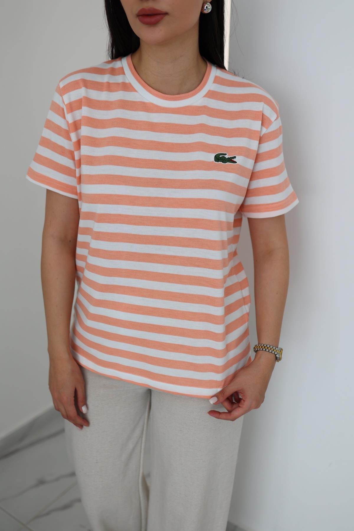 Turuncu Çizgili Coste Tshirt