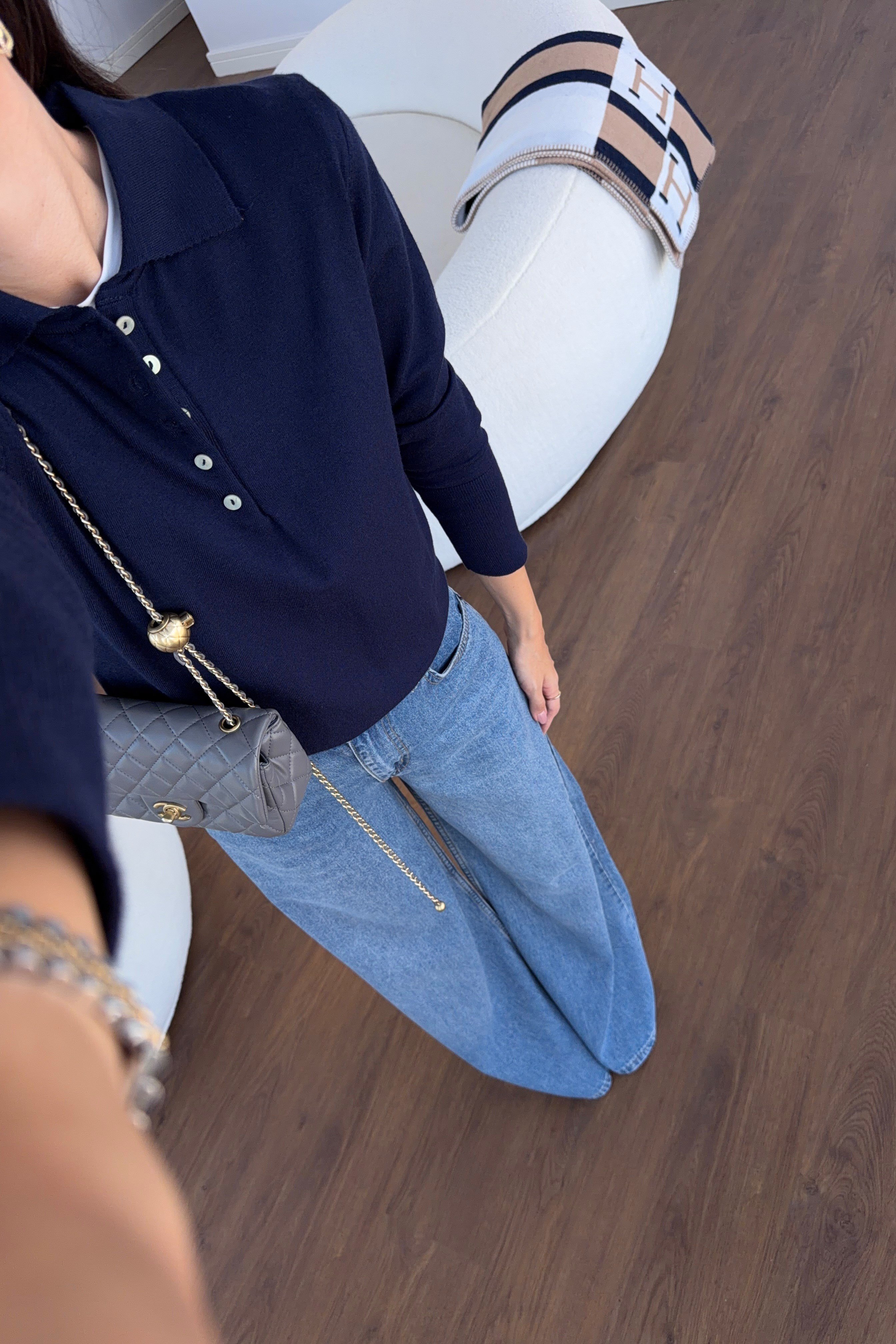 Uzun Kol Lacivert Polo Yaka Triko