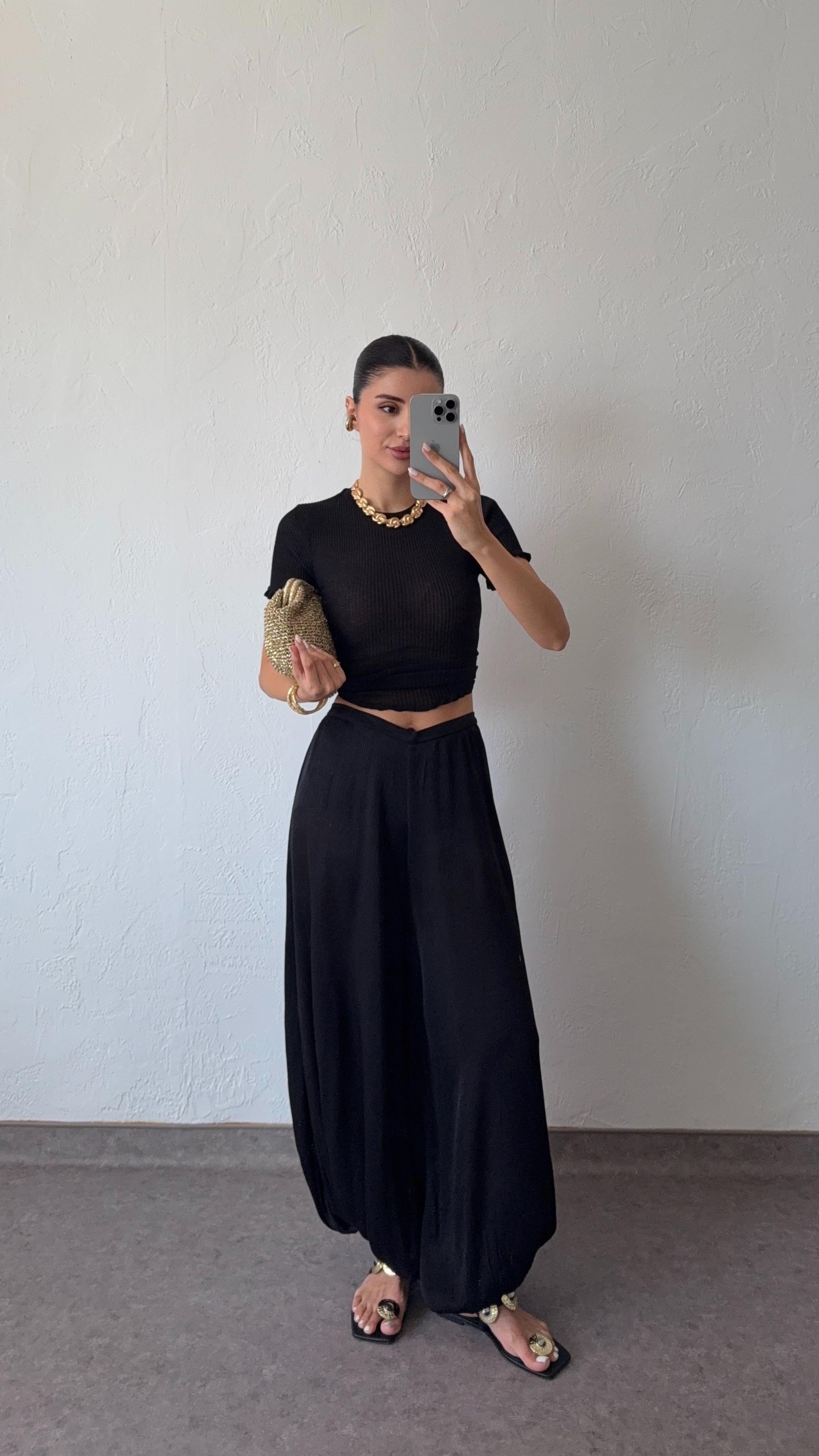 V Kesim Siyah Şalvar