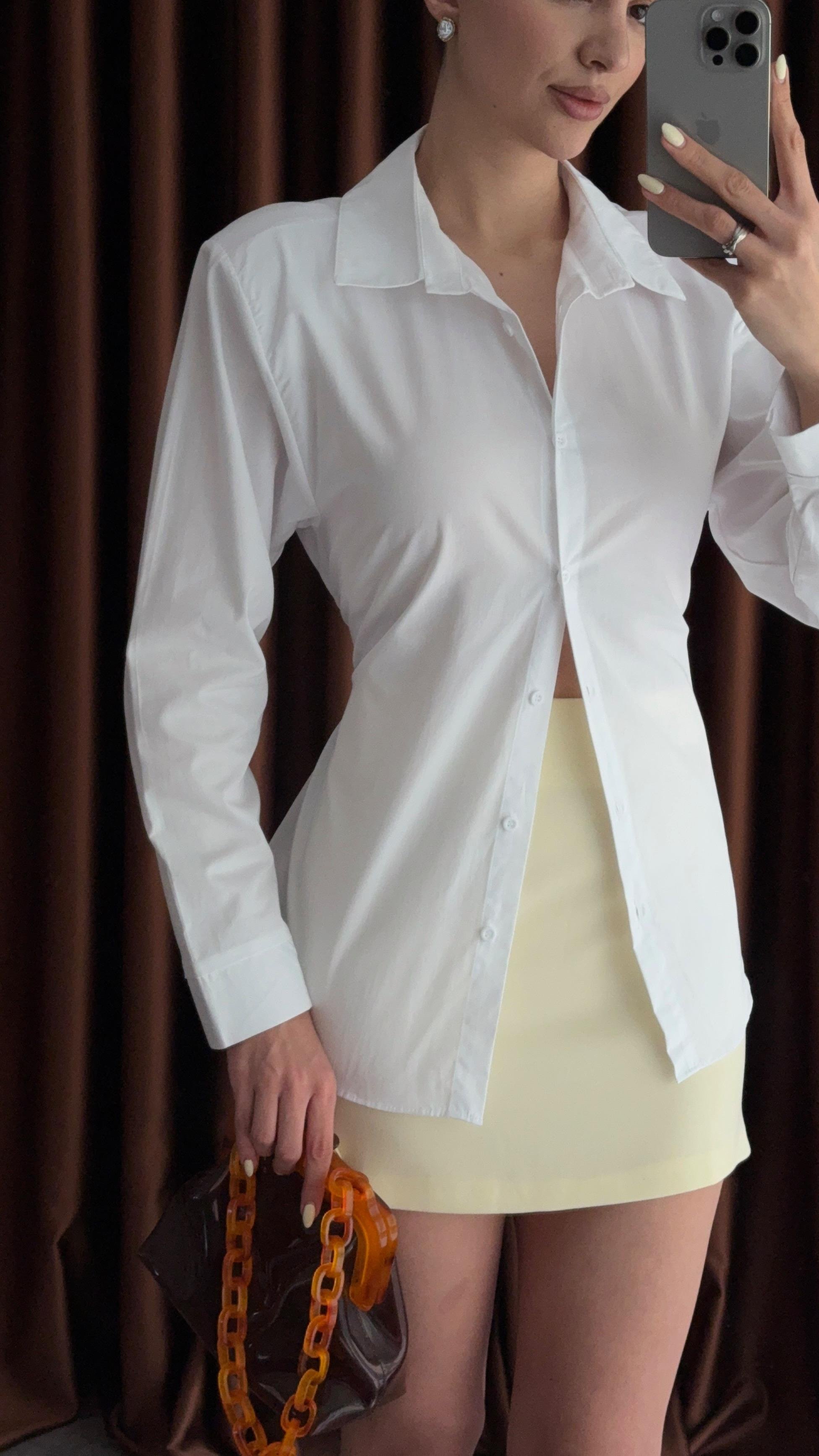 Vatkalı Bağlamalı Beyaz Gömlek