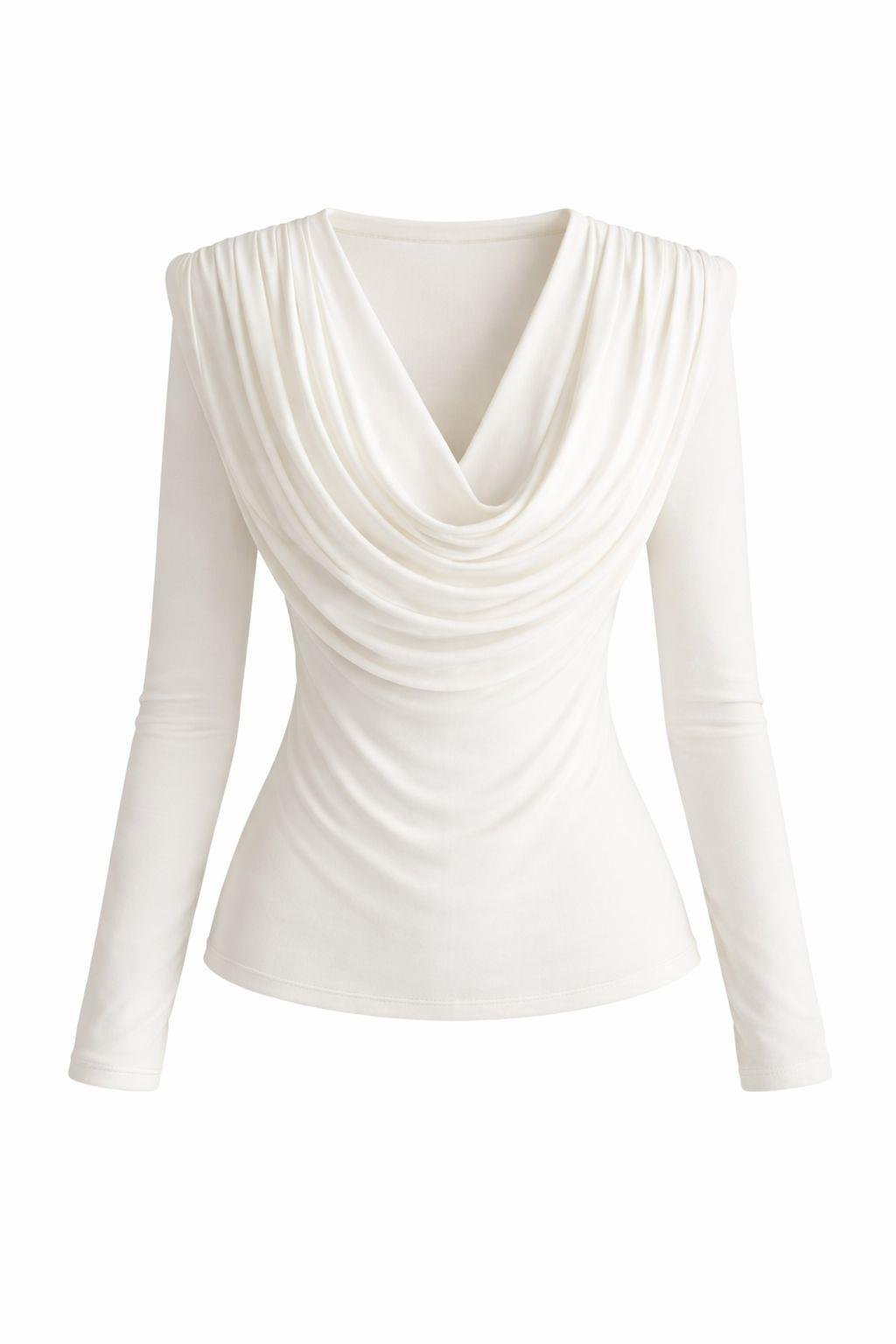 Vatkalı Drapeli Beyaz Bluz