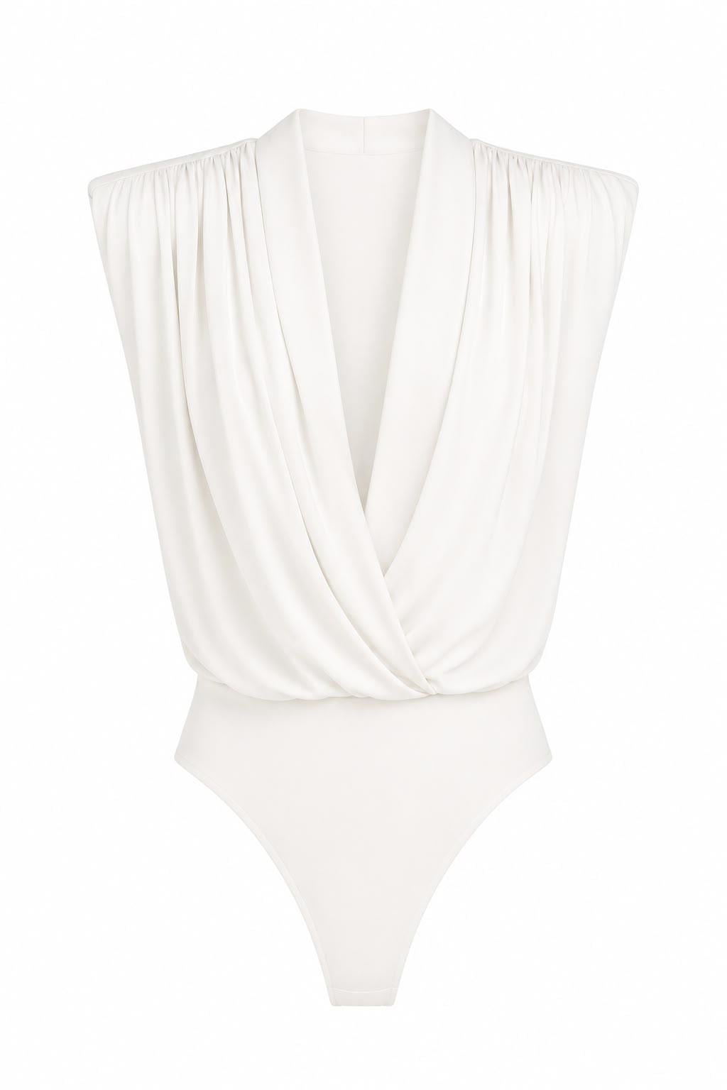 Vatkalı Drapeli Beyaz Bodysuit