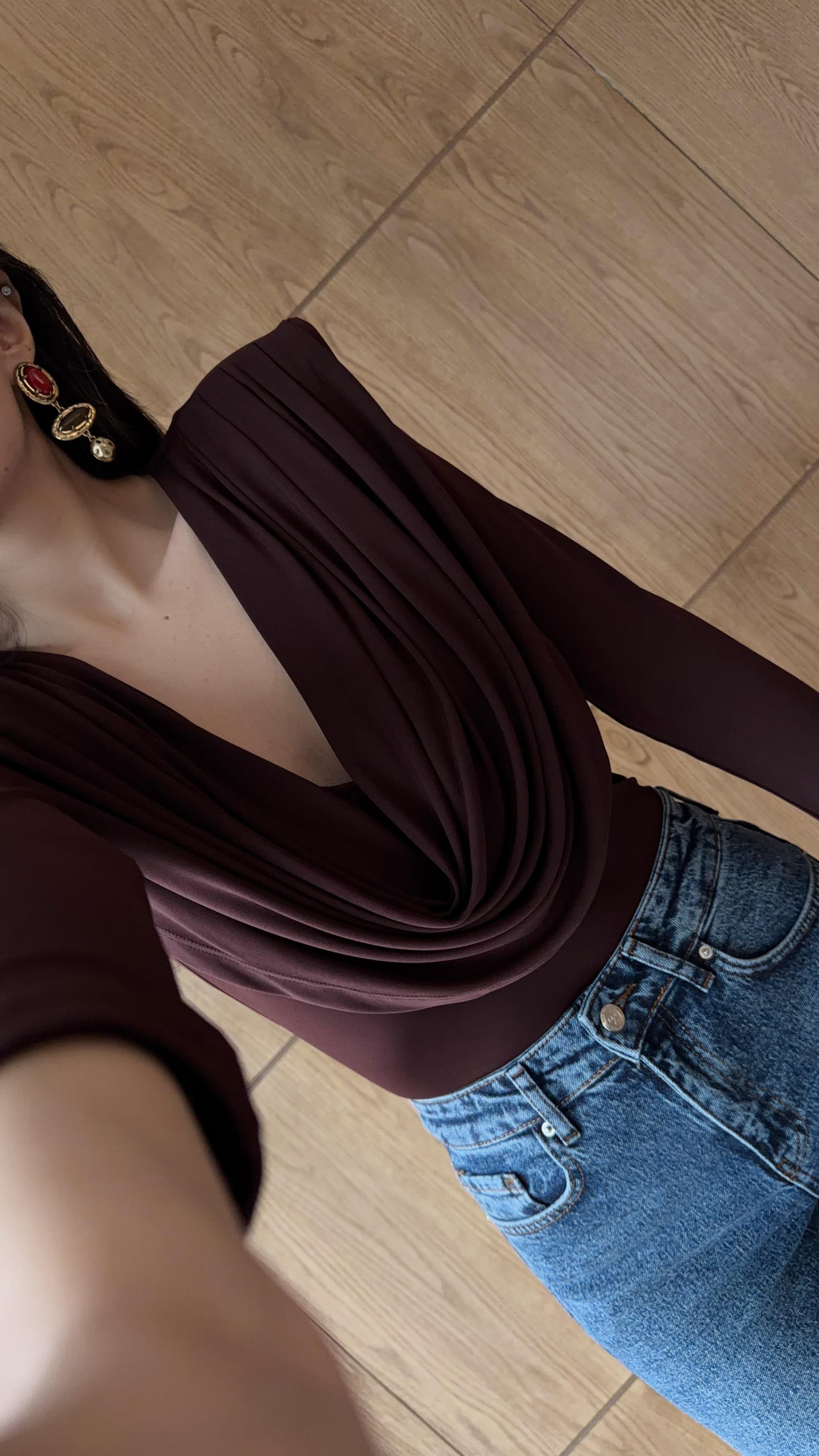 Vatkalı Drapeli Kahve Bluz