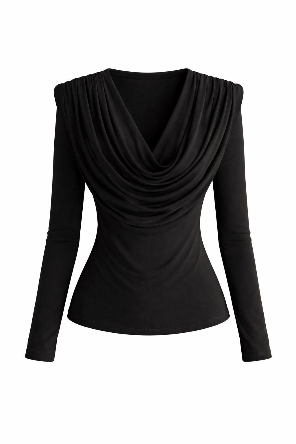 Vatkalı Drapeli Siyah Bluz