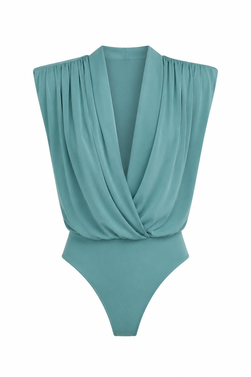 Vatkalı Drapeli Su Yeşili Bodysuit