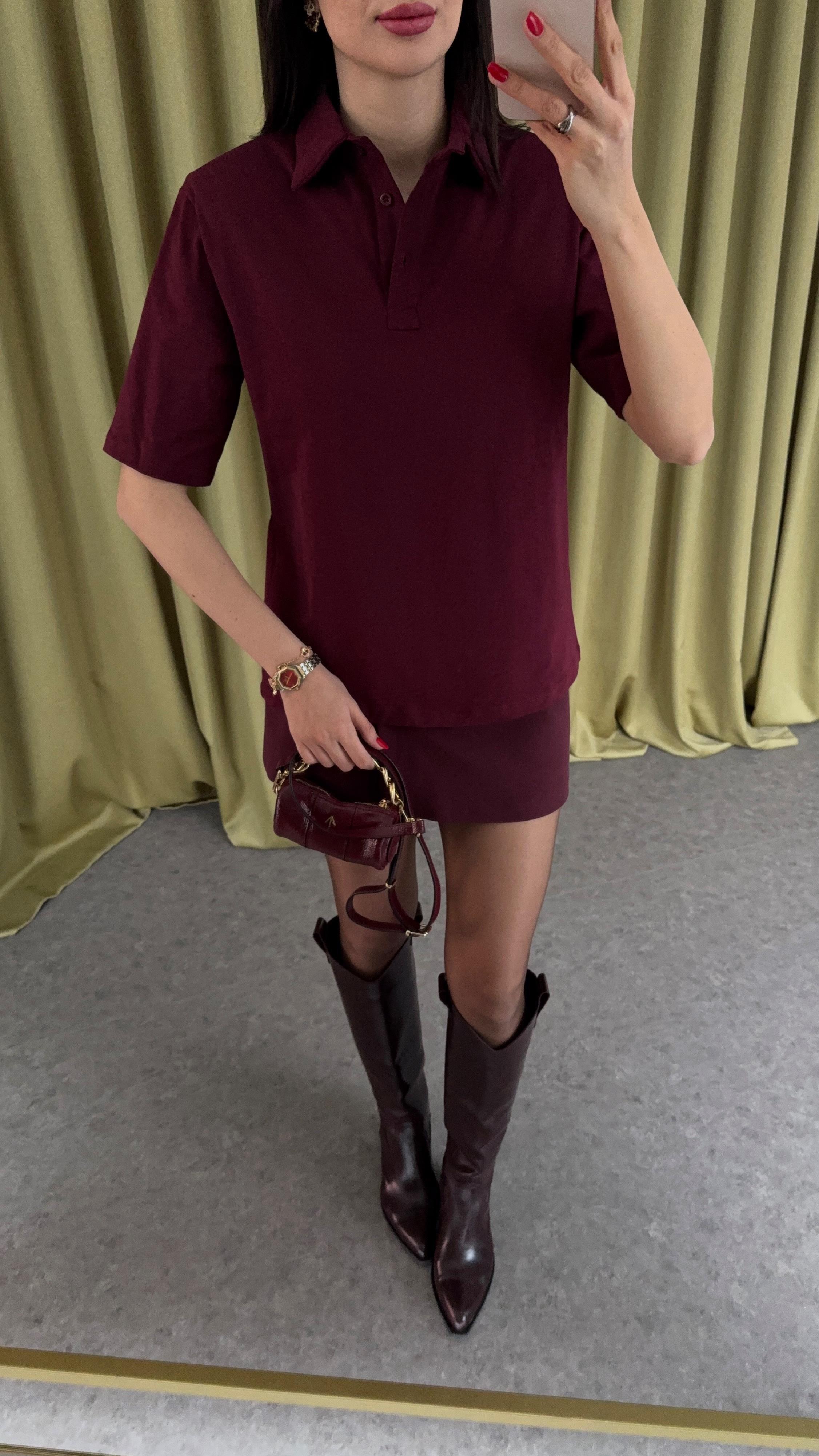 Vatkalı Polo Yaka Bordo Tshirt