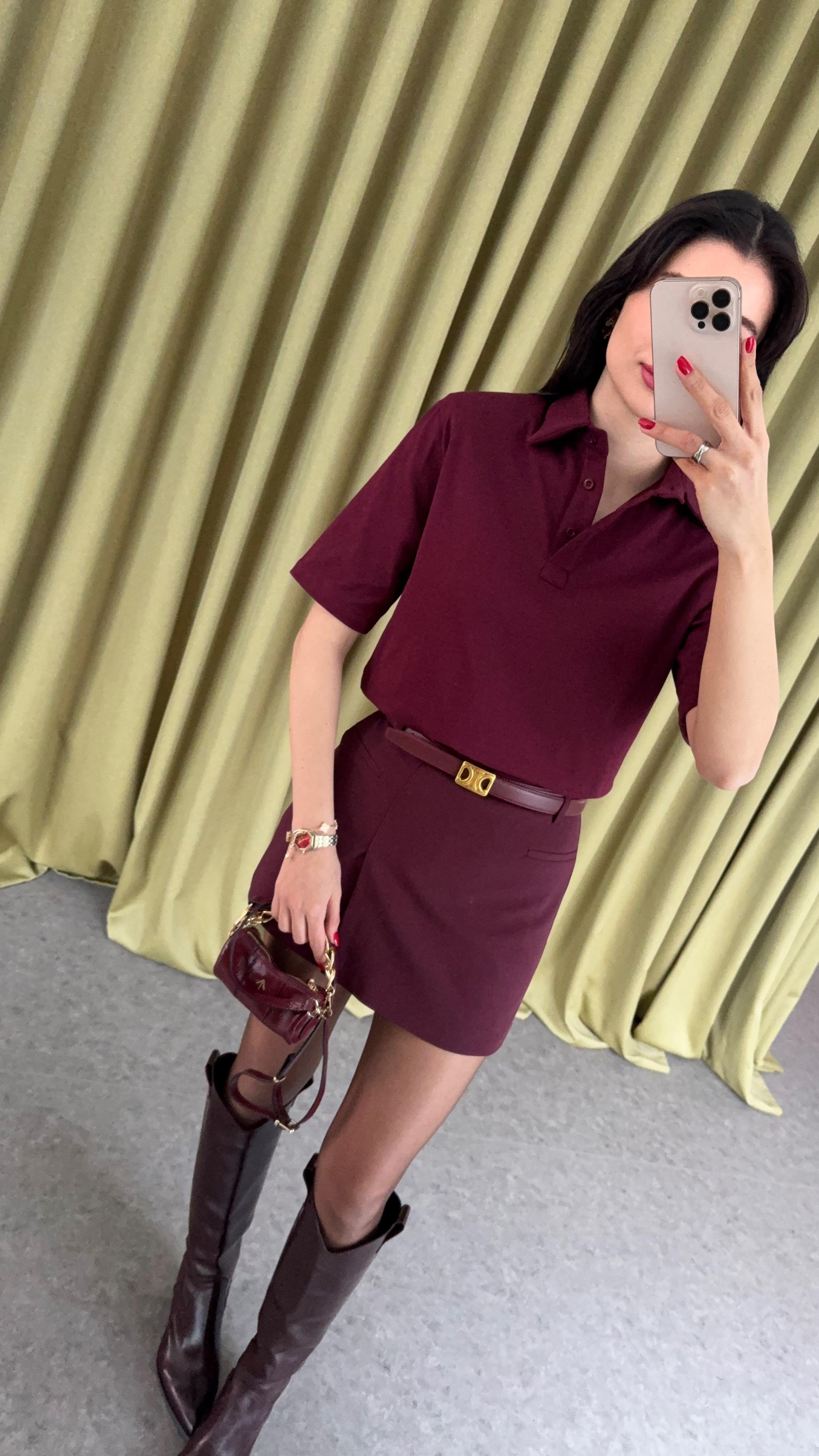 Vatkalı Polo Yaka Bordo Tshirt