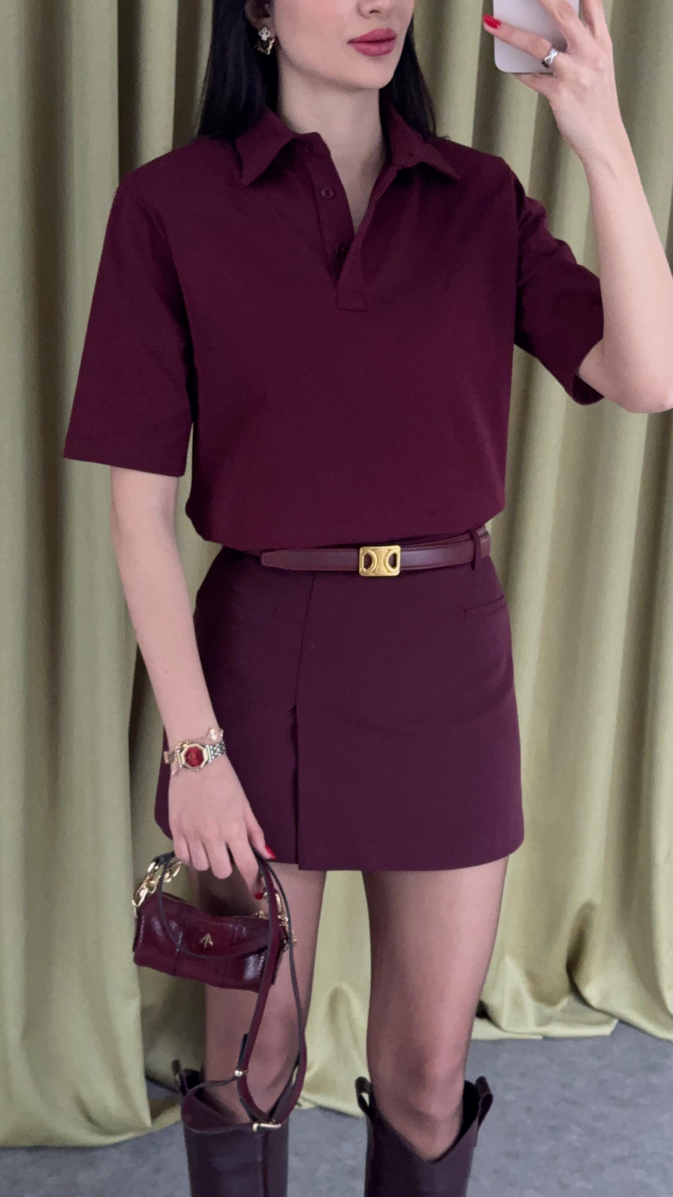 Vatkalı Polo Yaka Bordo Tshirt
