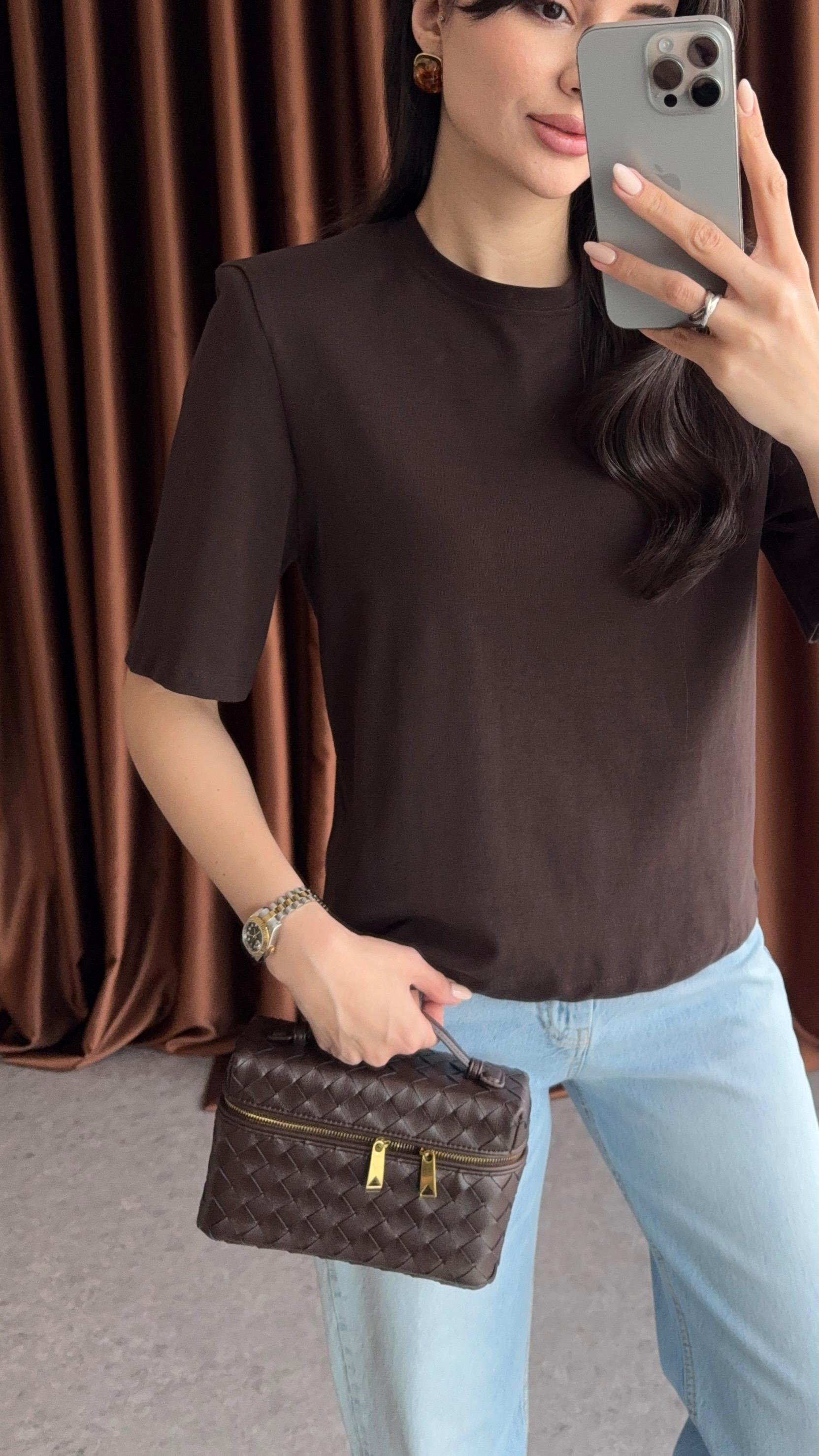 Vatkalı Premium Basic Kahve Tshirt