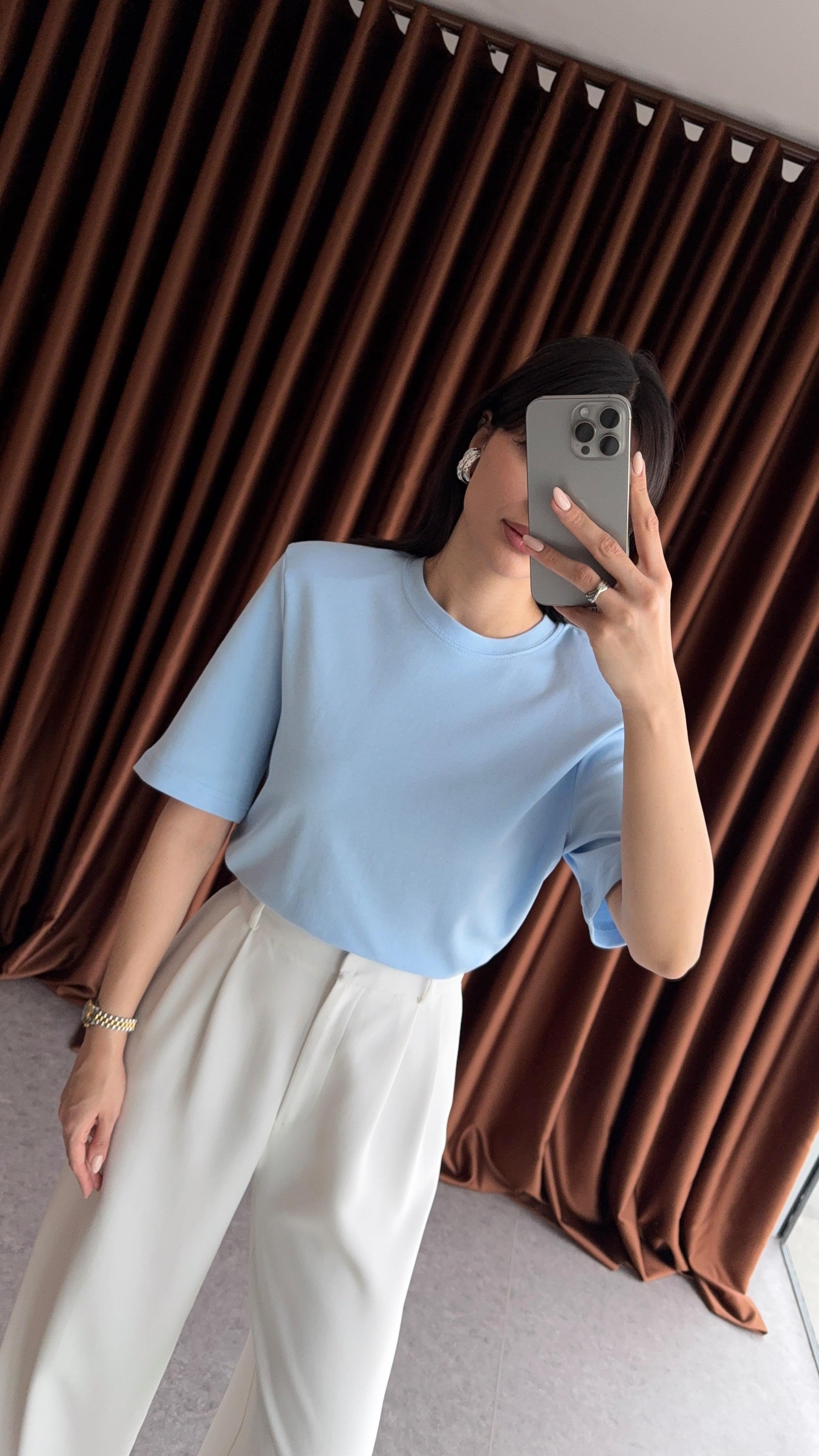 Vatkalı Premium Basic Mavi Tshirt