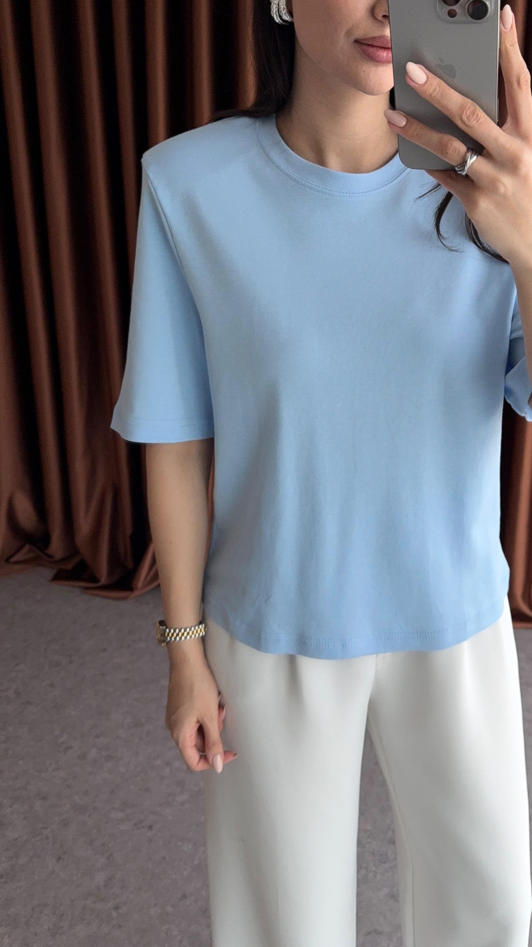 Vatkalı Premium Basic Mavi Tshirt