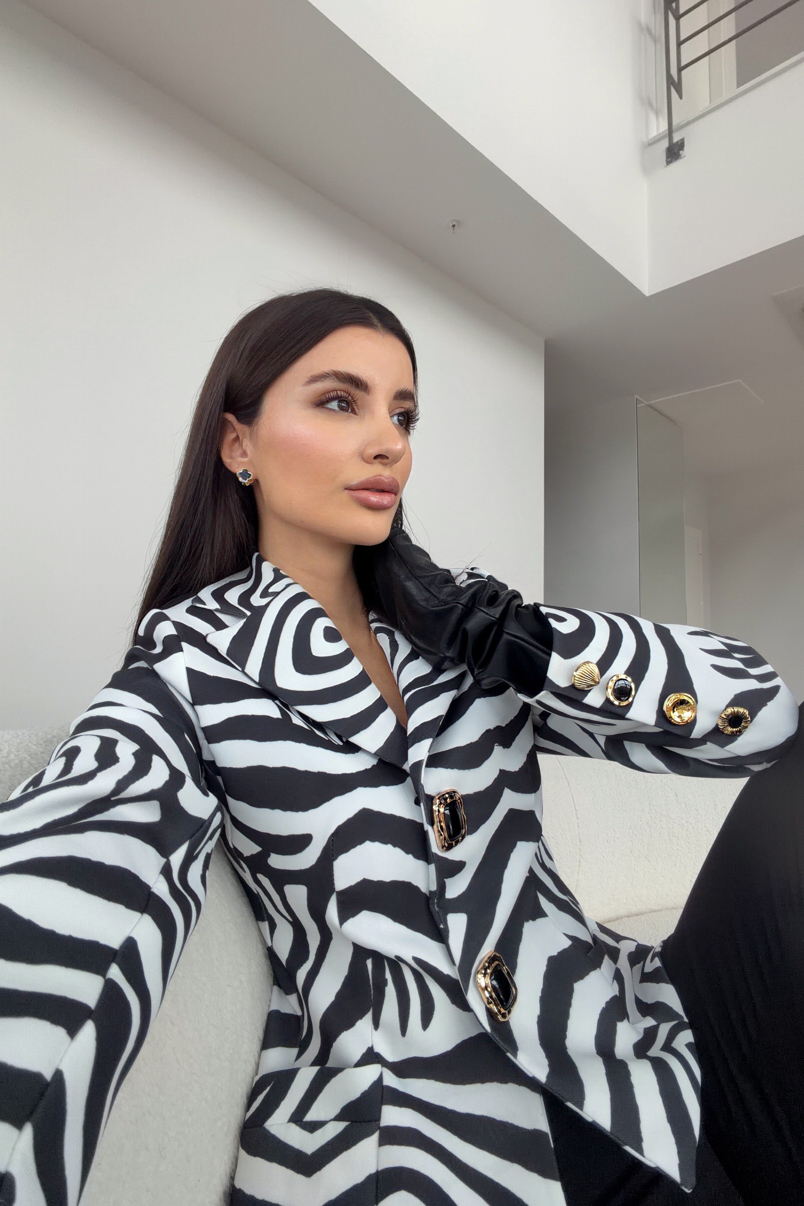Vatkalı Zebra Desen Ceket