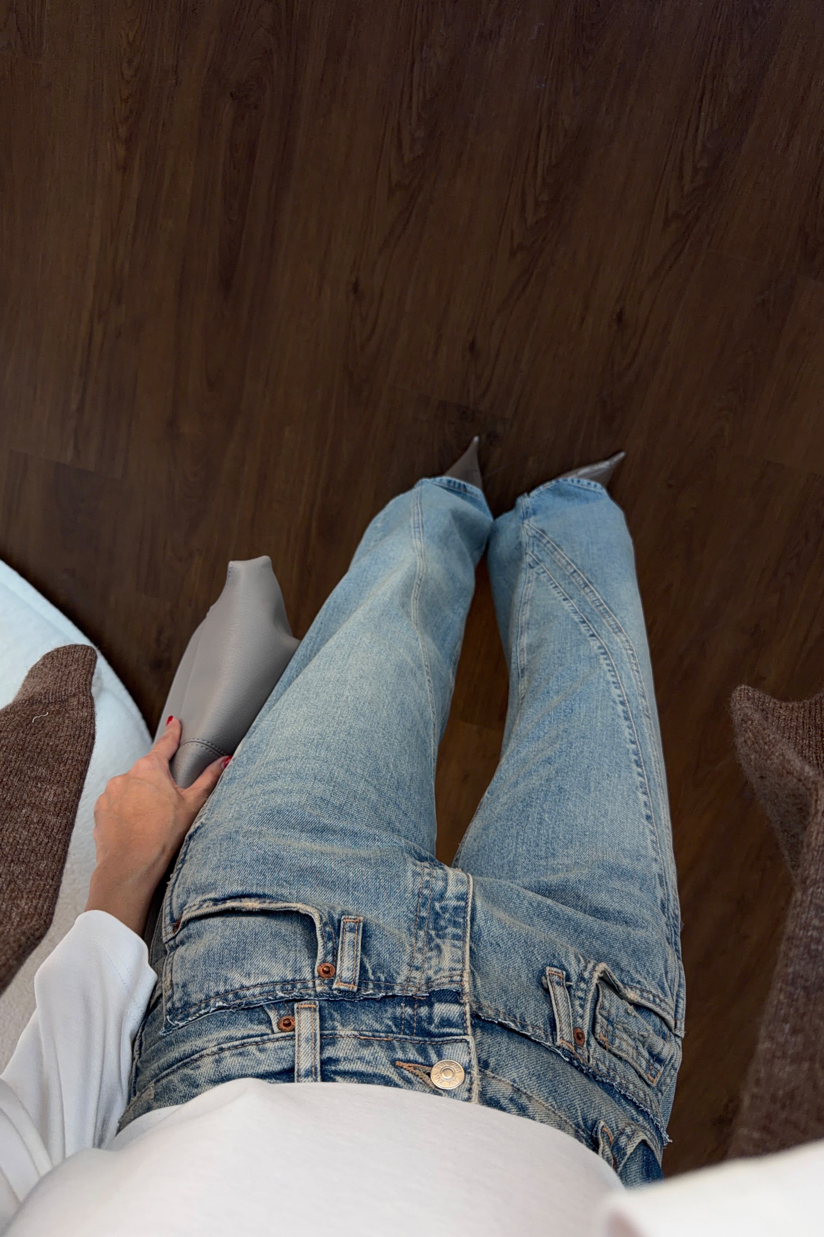 Vintage Mavi Asimetrik Tasarım Jean