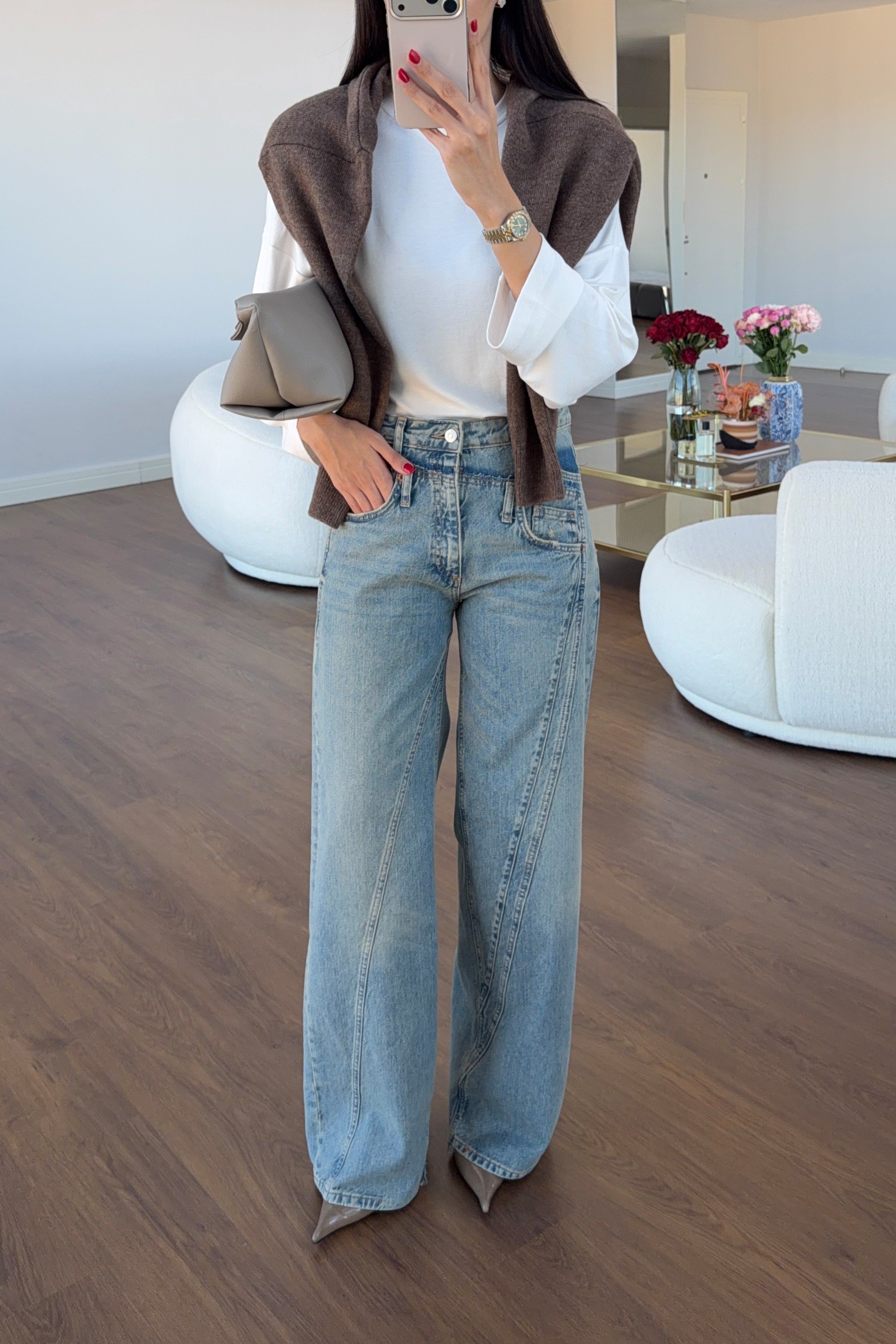 Vintage Mavi Asimetrik Tasarım Jean