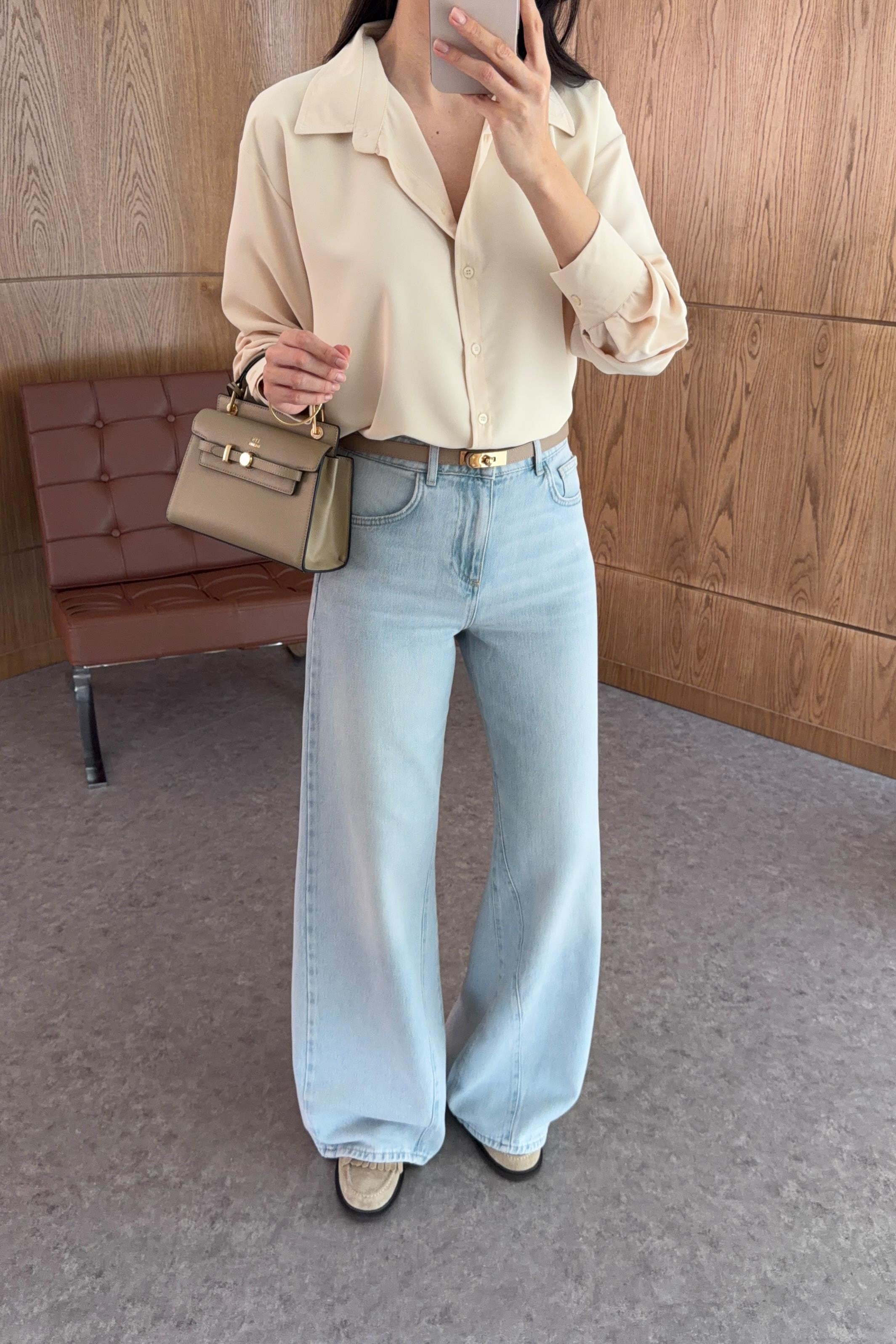 Wide Leg Açık Mavi Yıkamalı Jean