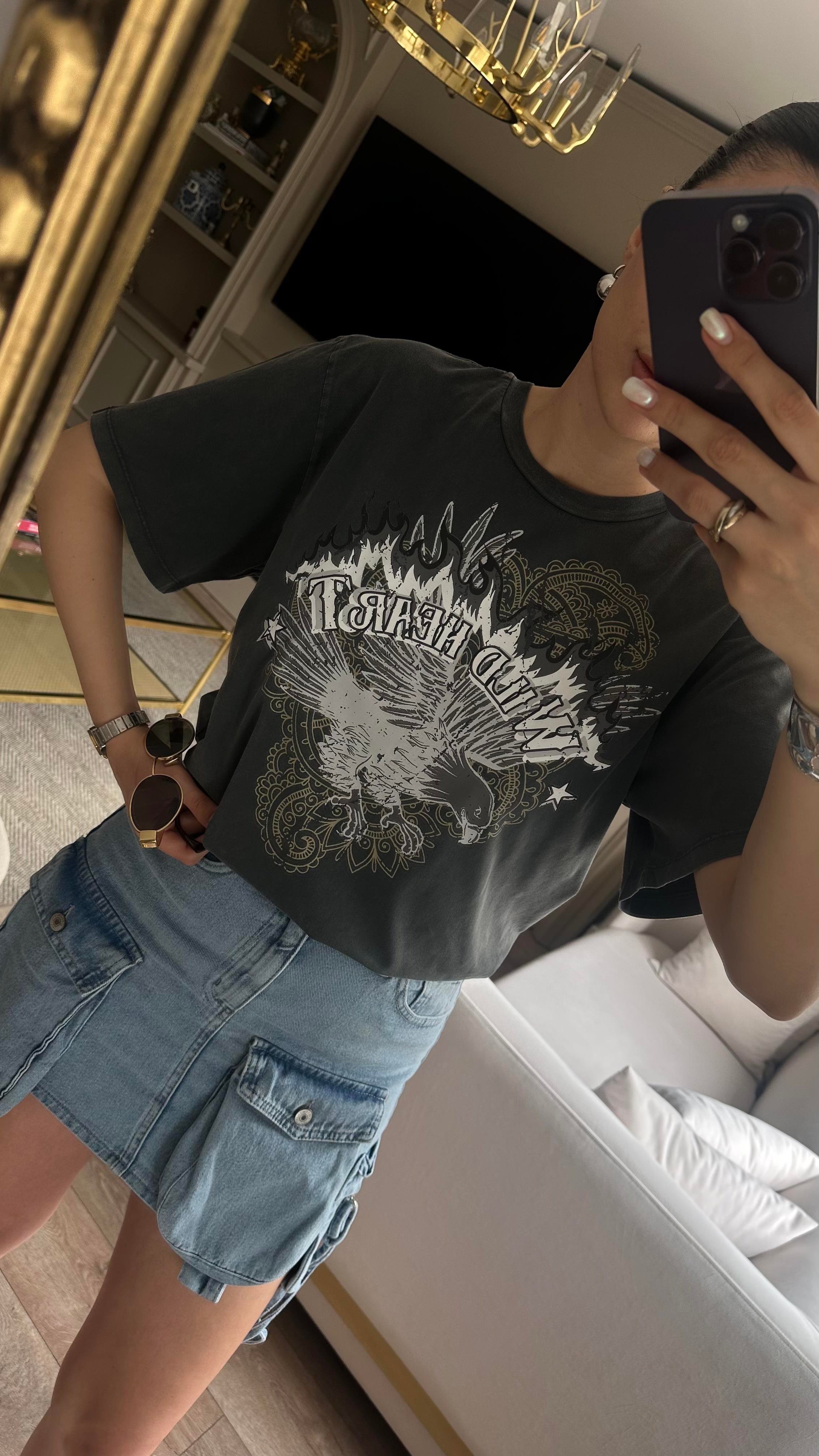 Wild Yıkamalı Antrasit Tshirt