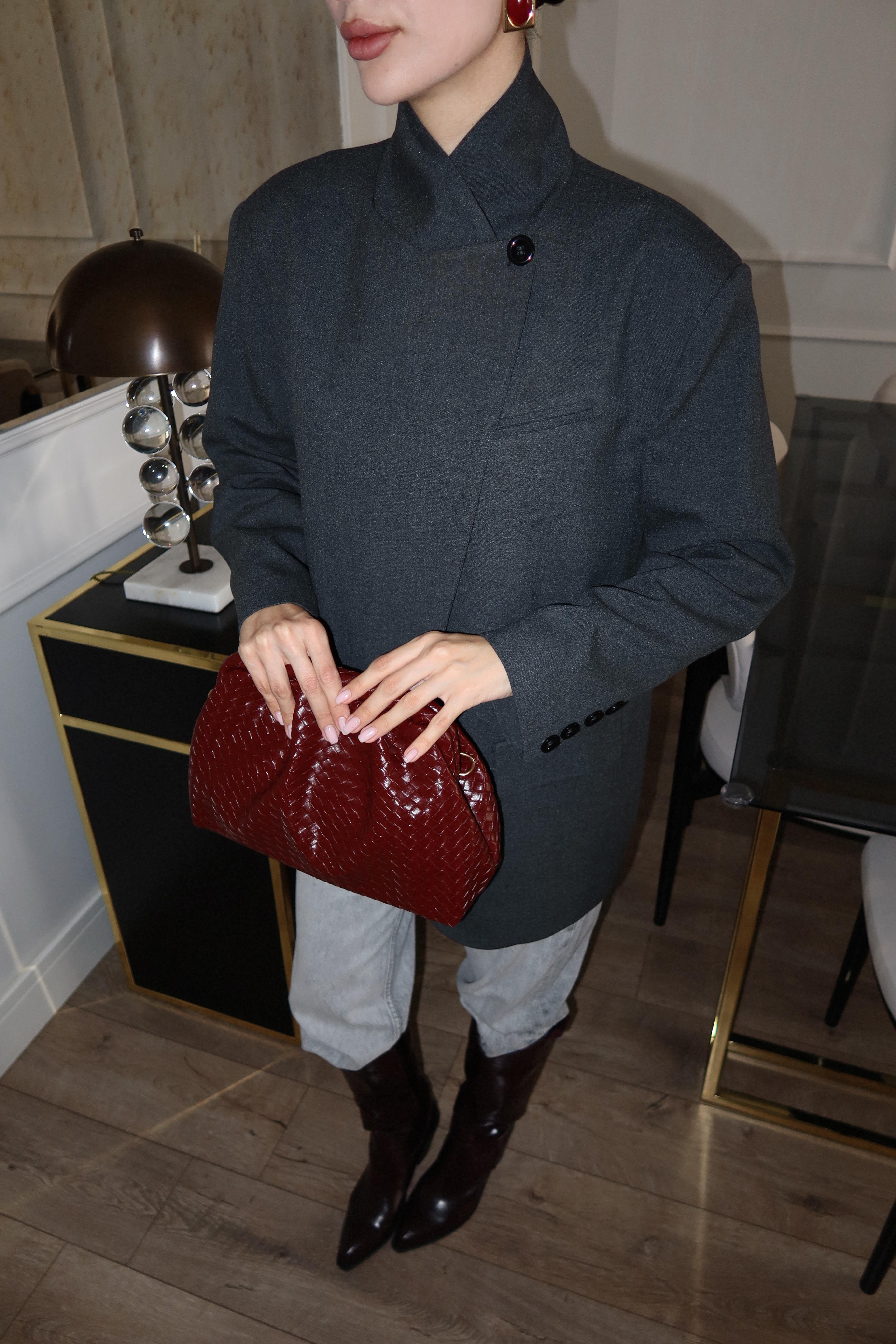 Yaka Düğmeli Antrasit Blazer(11 Kasımda Kargolanacaktır,Ön Sipariştir.)