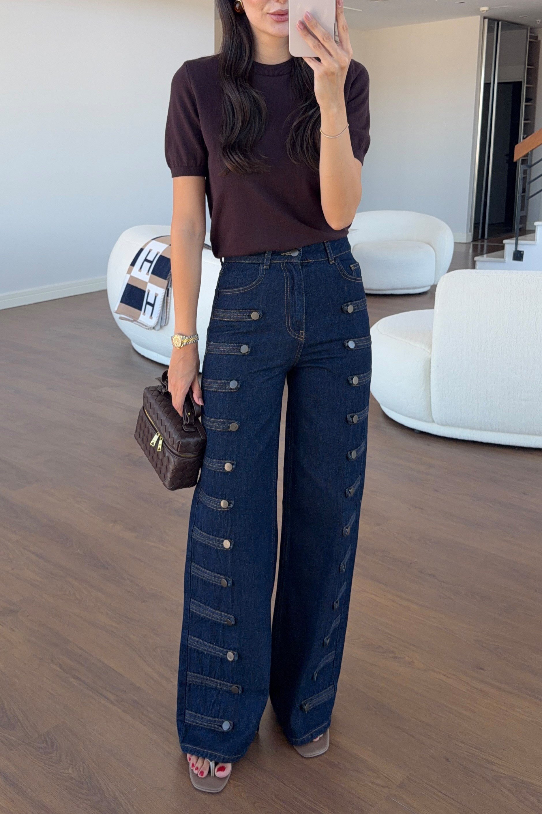 Yanları Düğmeli Lacivert Jean