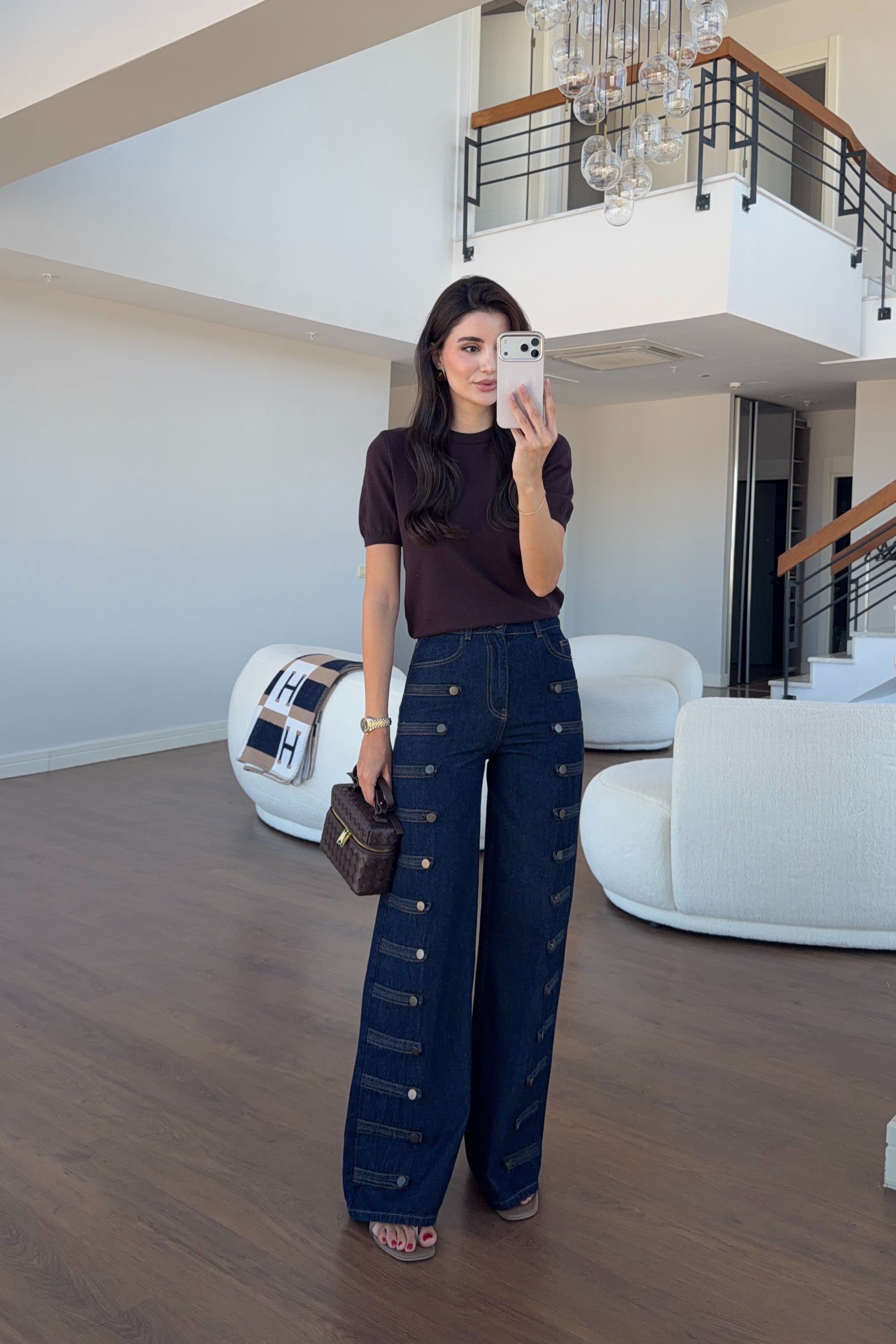 Yanları Düğmeli Lacivert Jean
