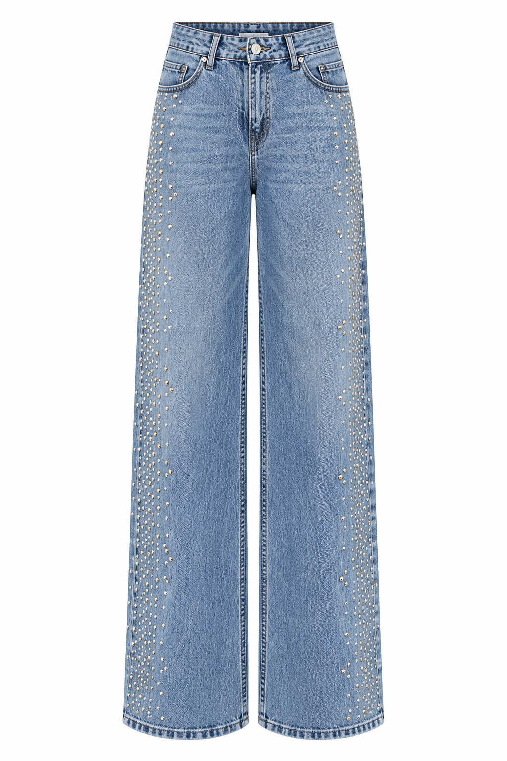 Yanları Zımbalı Mavi Jean