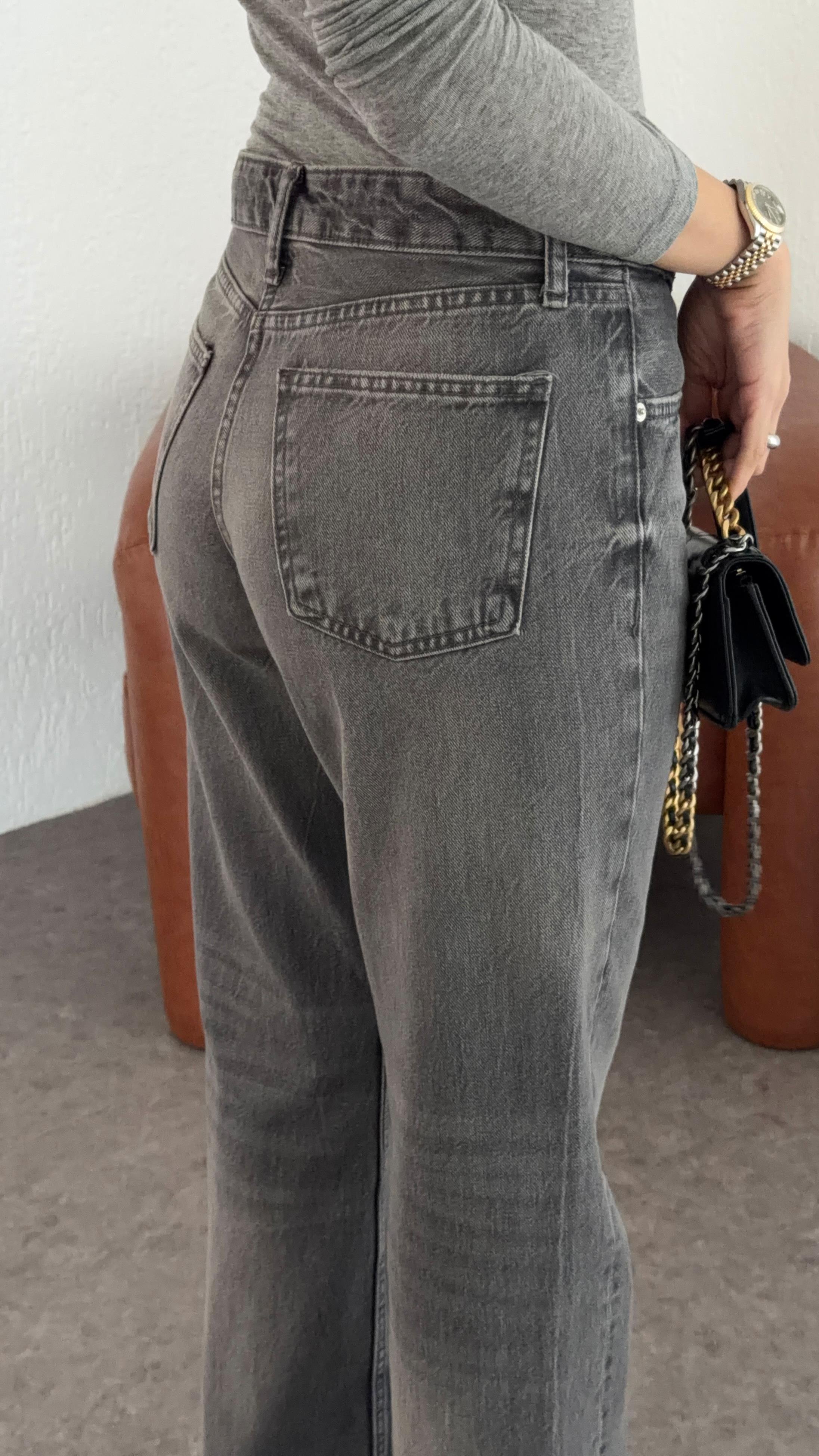 Yıkamalı Antrasit Straight Jean