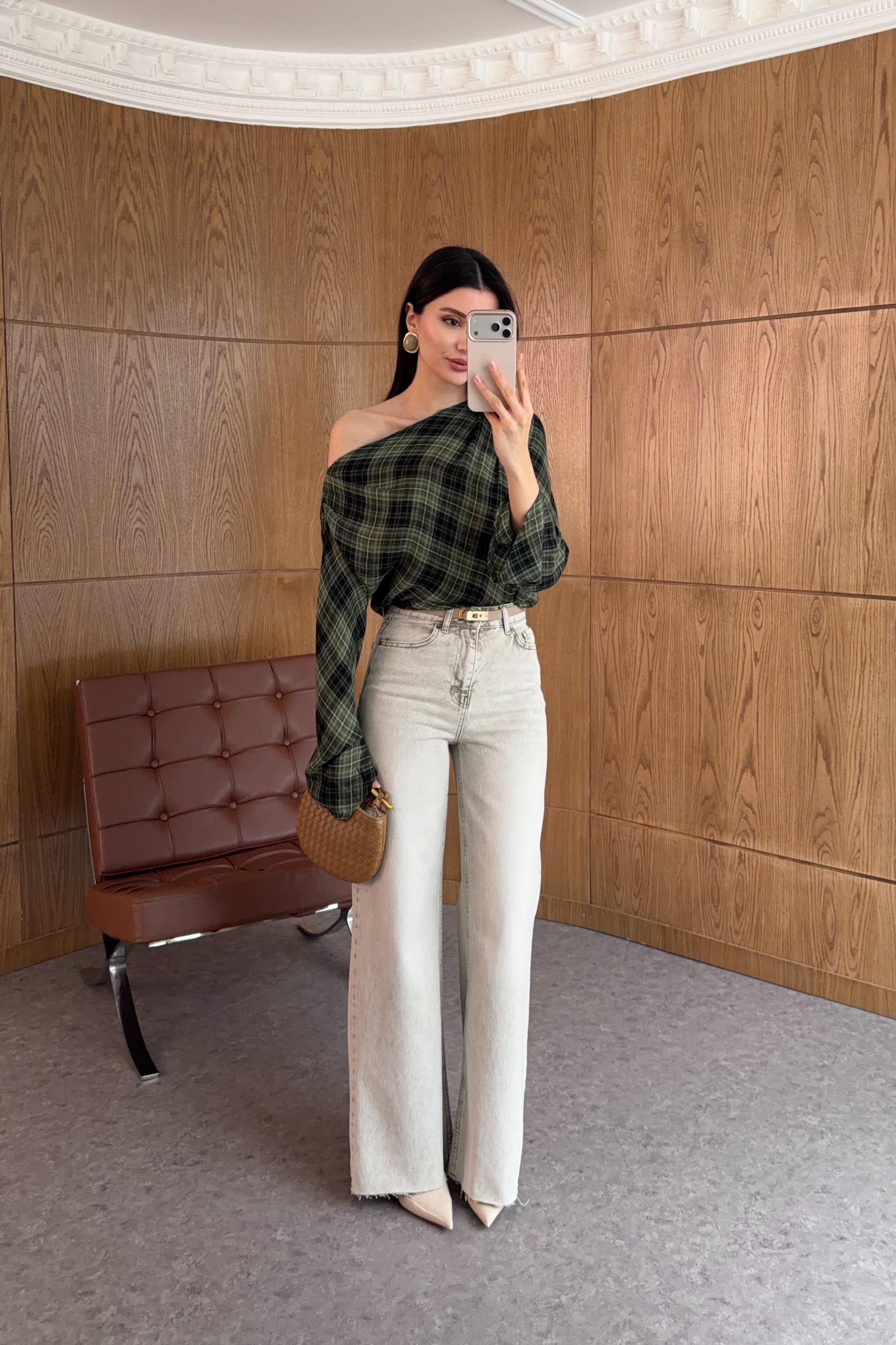 Yıkamalı Bej Wide Leg Kesik Paça Jean