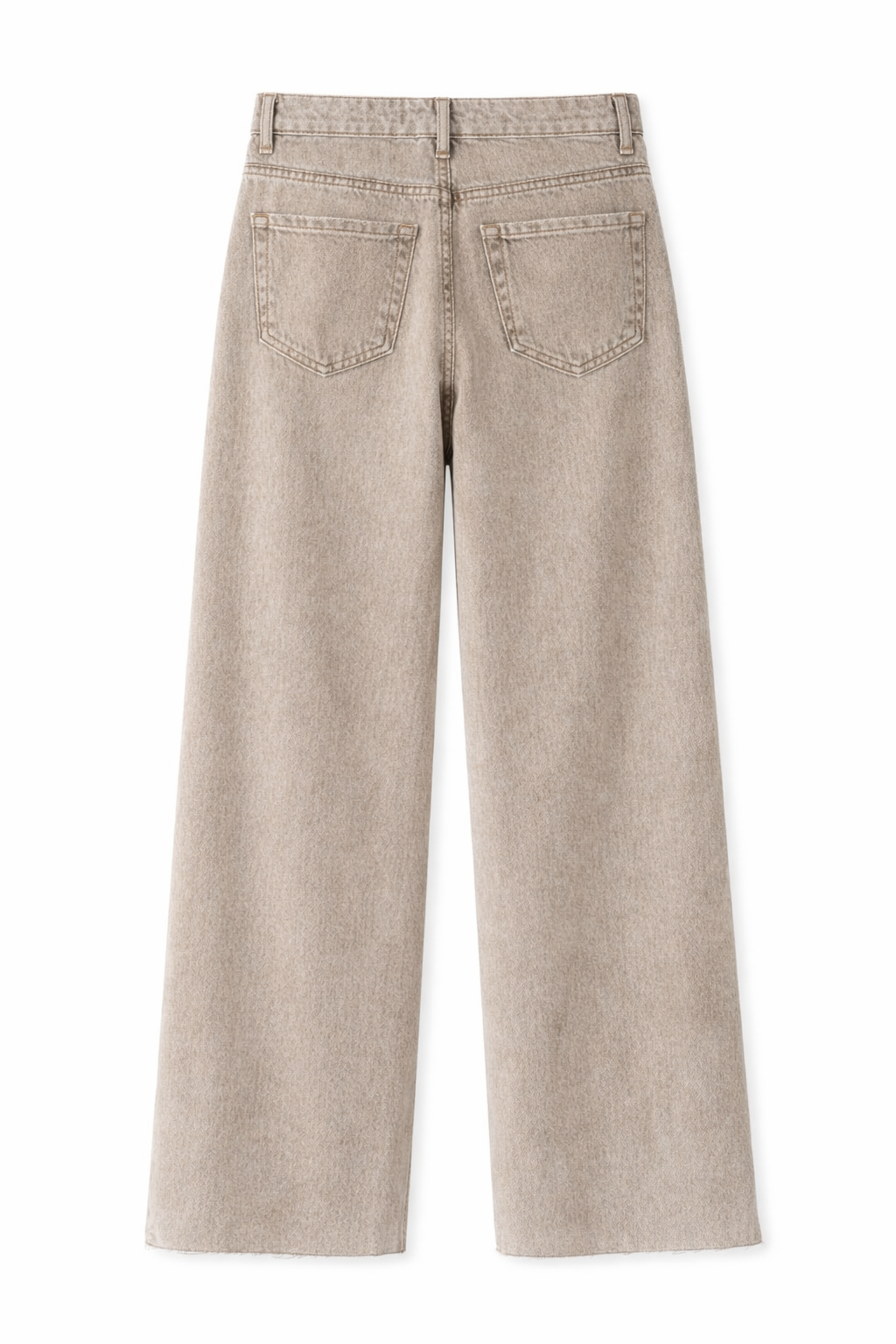 Yıkamalı Bej Wide Leg Kesik Paça Jean